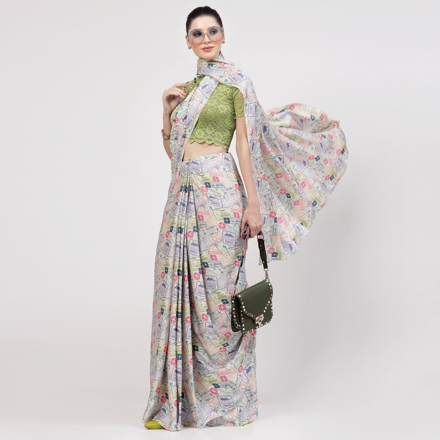 Multicolour Ticket Print  Saree,indian dresses for women	
formal saree for women	
designer sarees for women	