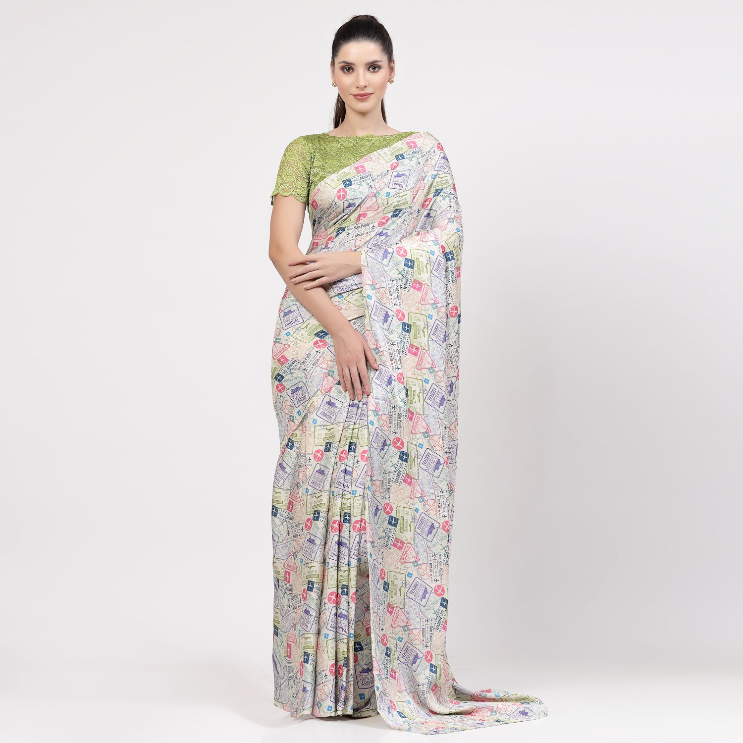 Multicolour Ticket Print  Saree,indian dresses for women	
formal saree for women	
designer sarees for women	