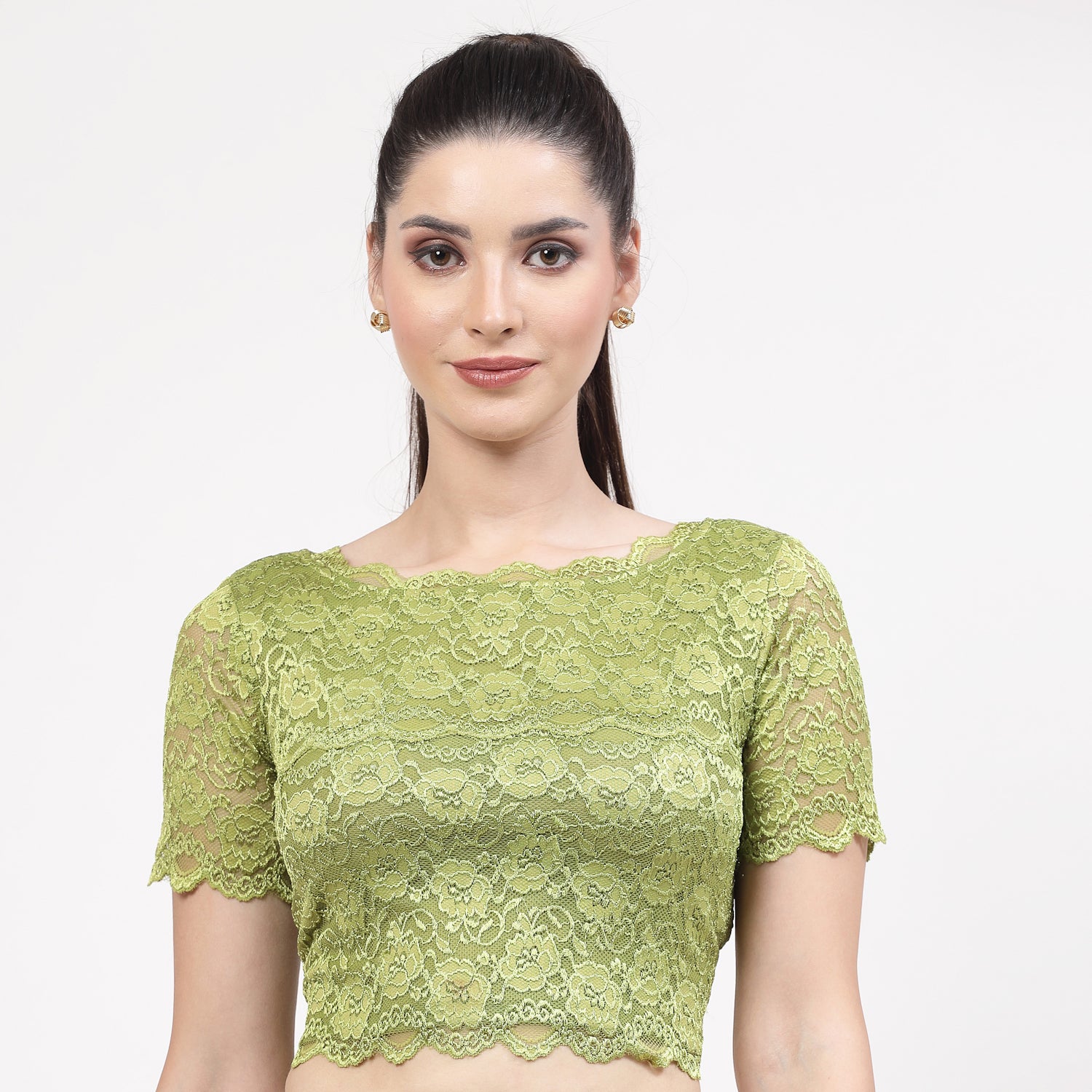 Neon Green Lace Blouse, Stylish Blouses for Sarees, Perfect for Office Wear