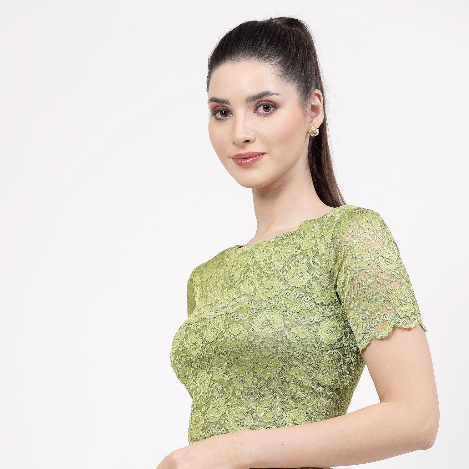 Neon Green Lace Blouse, Stylish Blouses for Sarees, Perfect for Office Wear