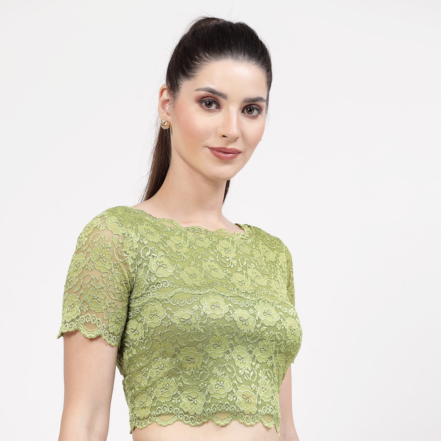 Neon Green Lace Blouse, Stylish Blouses for Sarees, Perfect for Office Wear