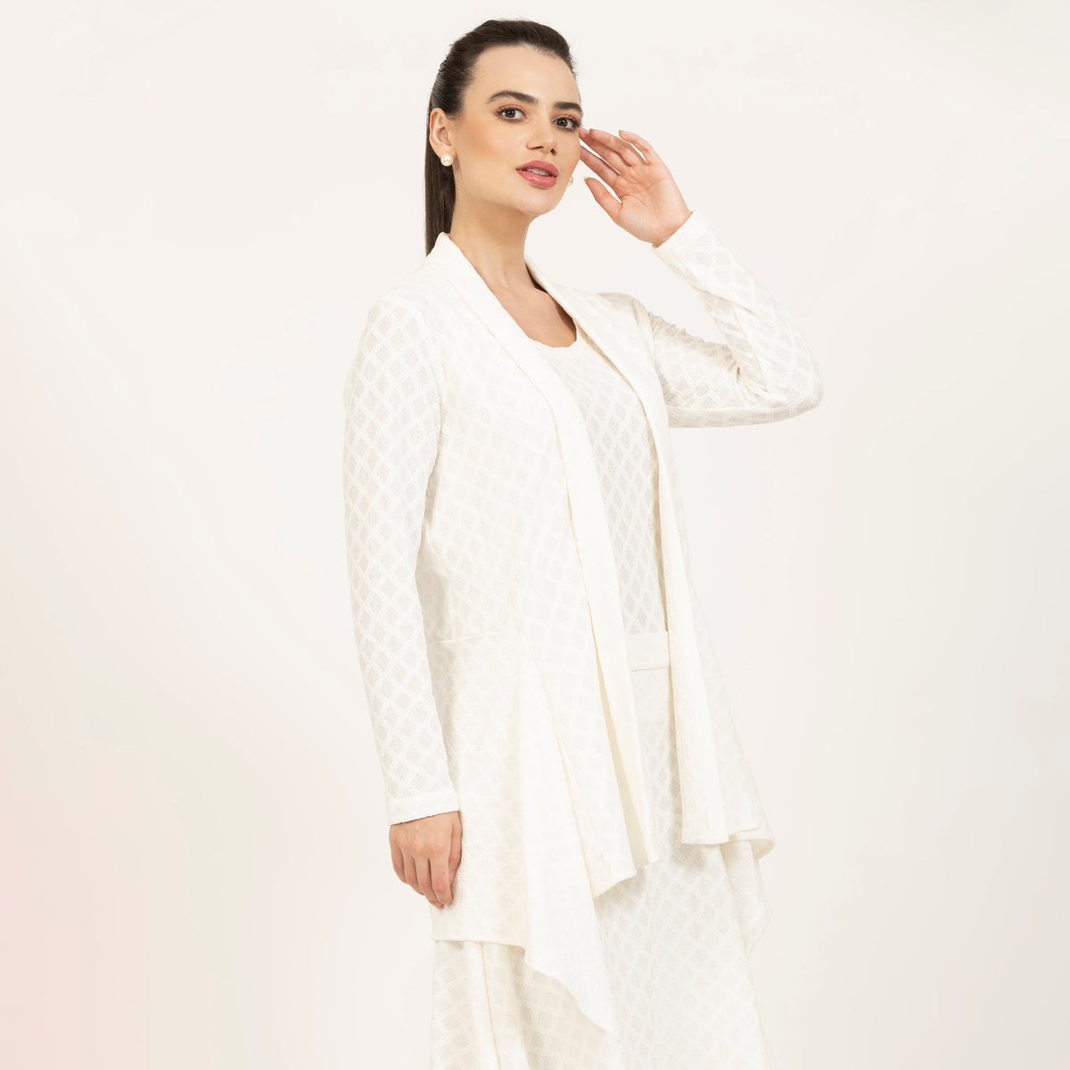 Off-White Diamond Textured Lycra Shrug-2