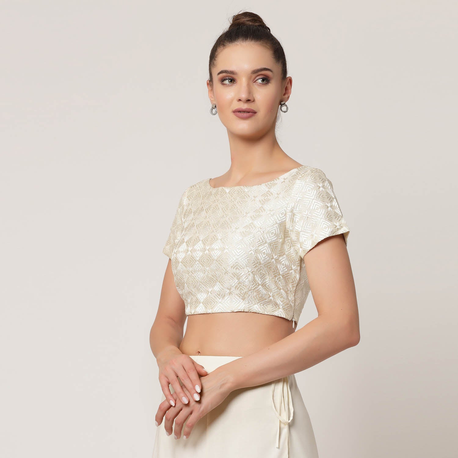 Off-White Embroidered Blouse, Stylish Blouses for Sarees—Perfect for Office Wear