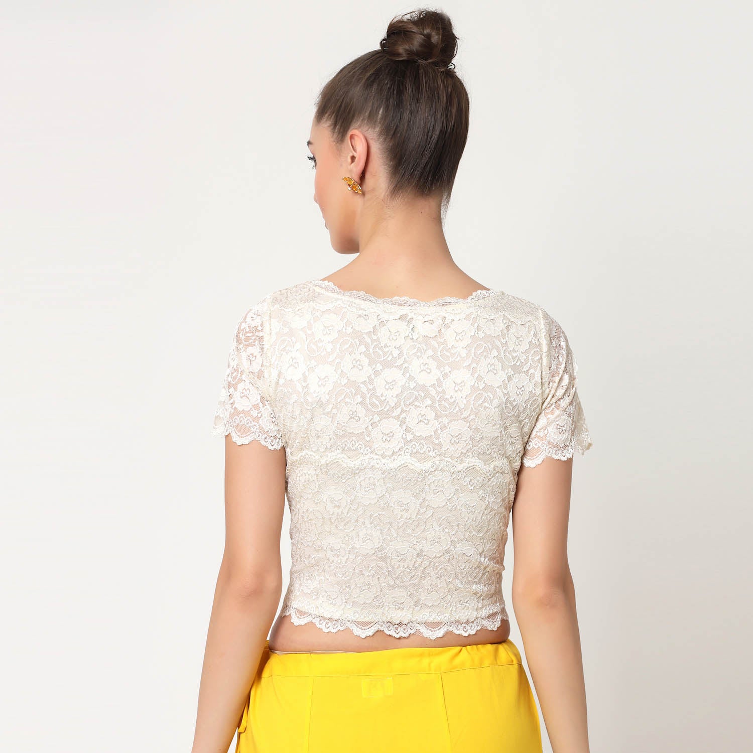 Off White Lace Boat Neck Blouse, Stylish Blouses for Sarees—Perfect for Office Wear