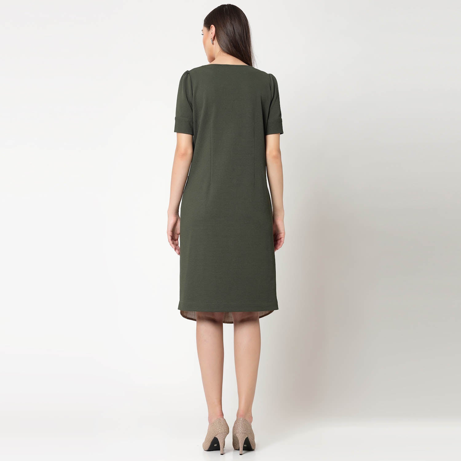 Olive Dress With Beige Inner Shirt,dress for women, stylish dress for women, one piece for women dress, office wear women