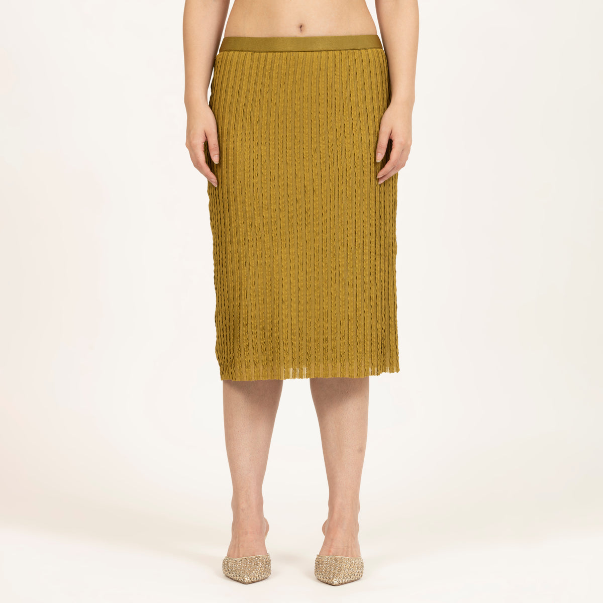 Olive Green Lycra Textured Skirt, formal frocks for work , office dresses for women, designer skirts for women