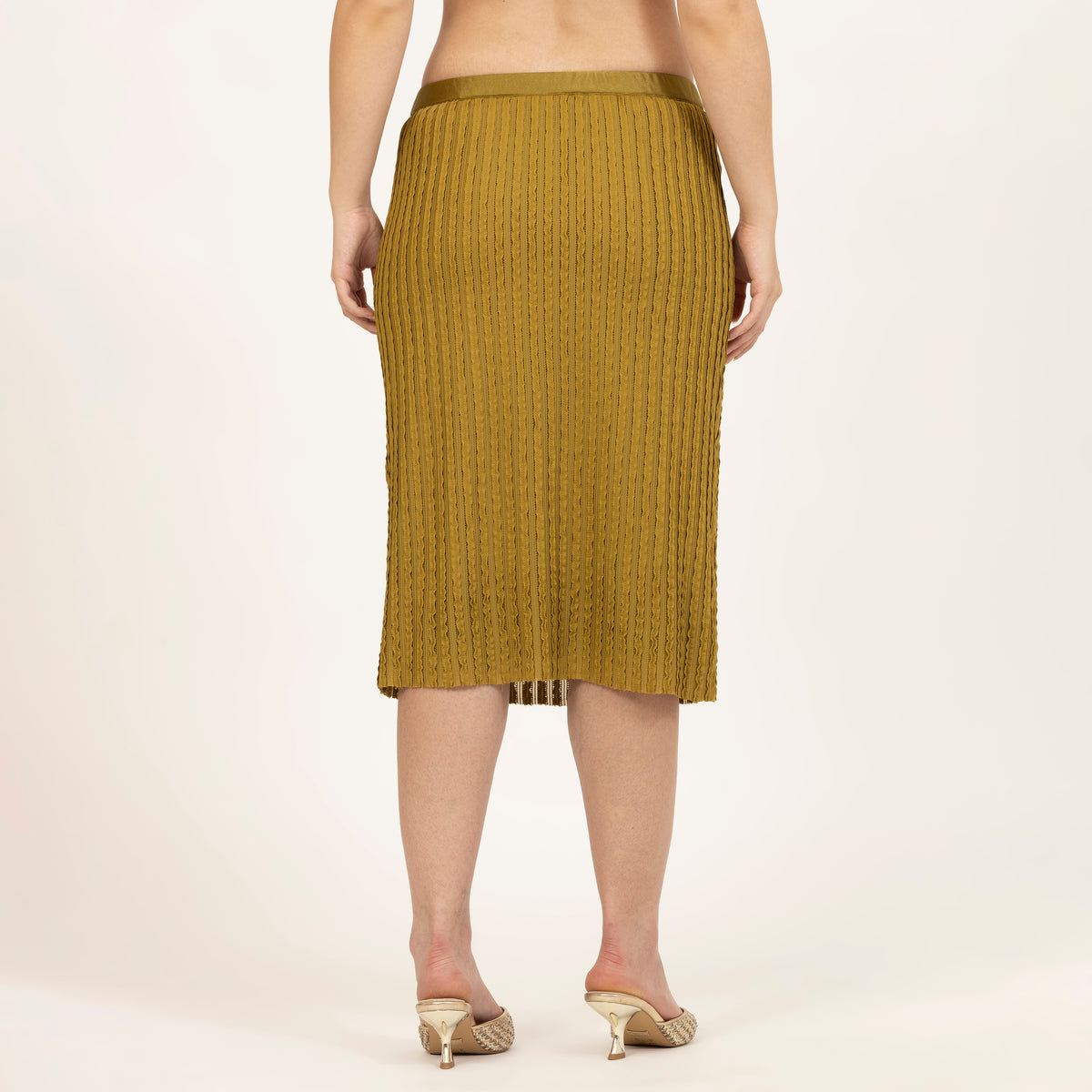 Olive Green Lycra Textured Skirt, formal frocks for work , office dresses for women, designer skirts for women