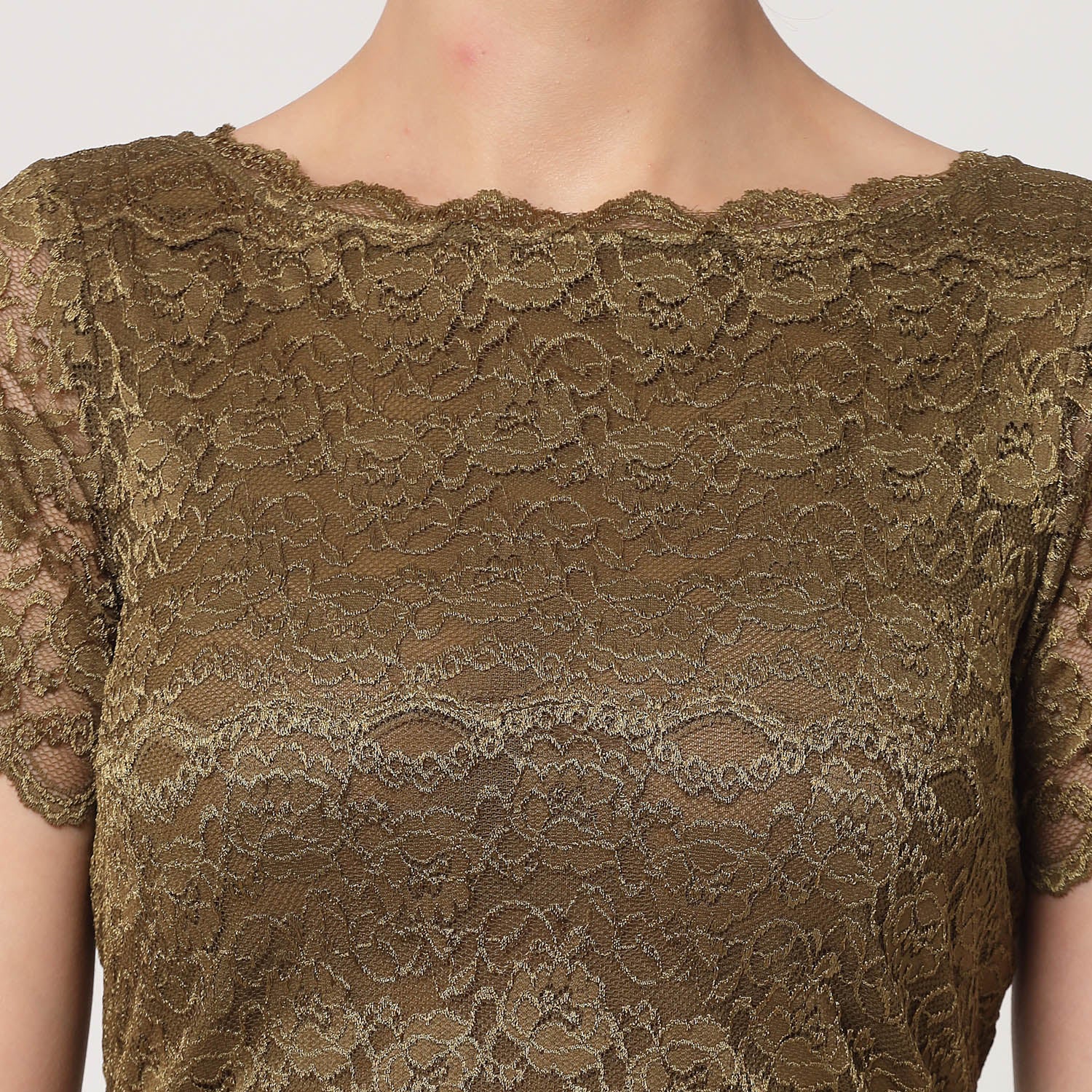 Olive Lace Boat Neck Blouse, Stylish Blouses for Sarees - Perfect for Office Wear