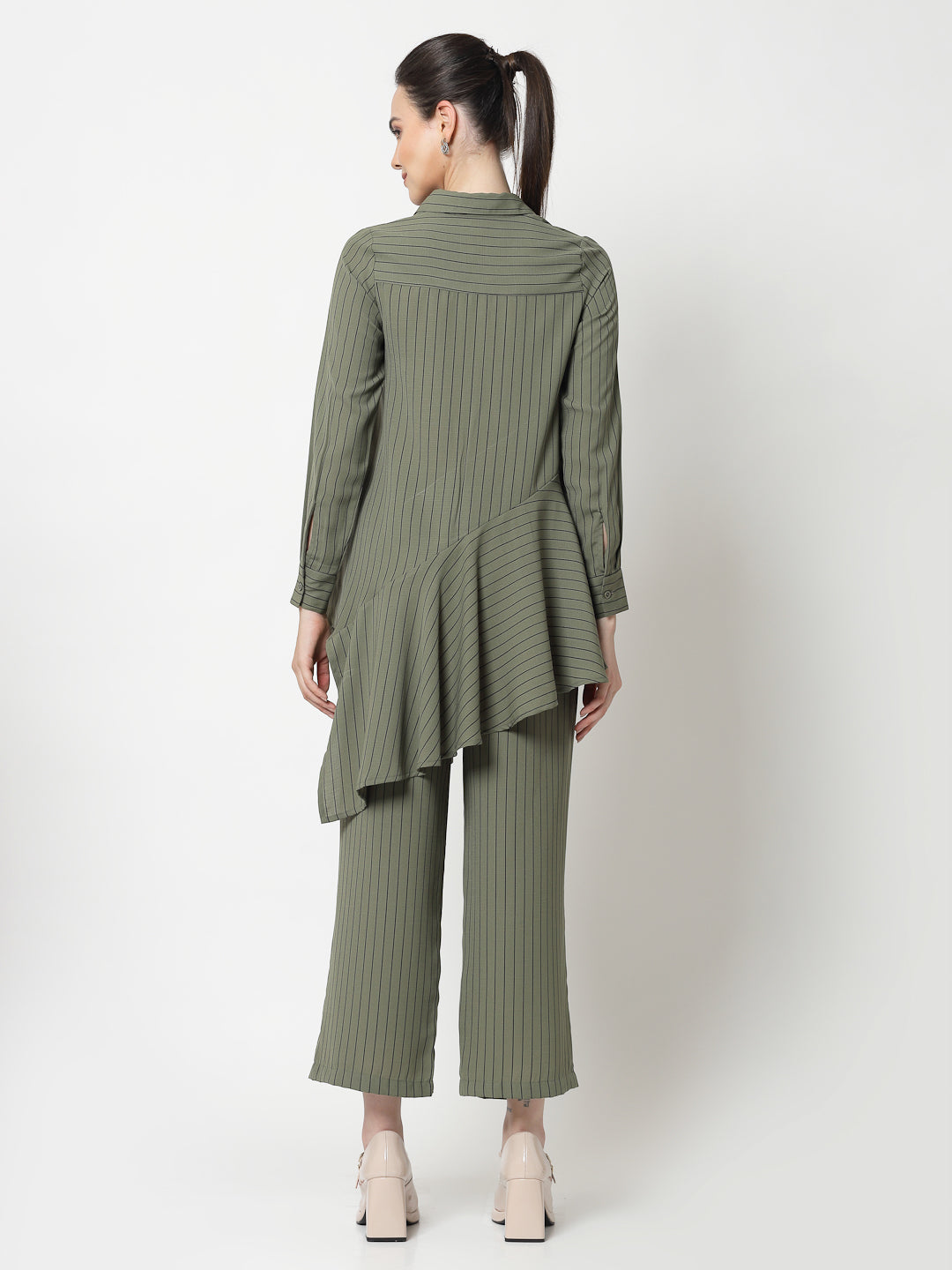 Olive Line Asymmetrical Shirt,womens formal shirts	
cotton shirts for women	
Ofiice shirts for women