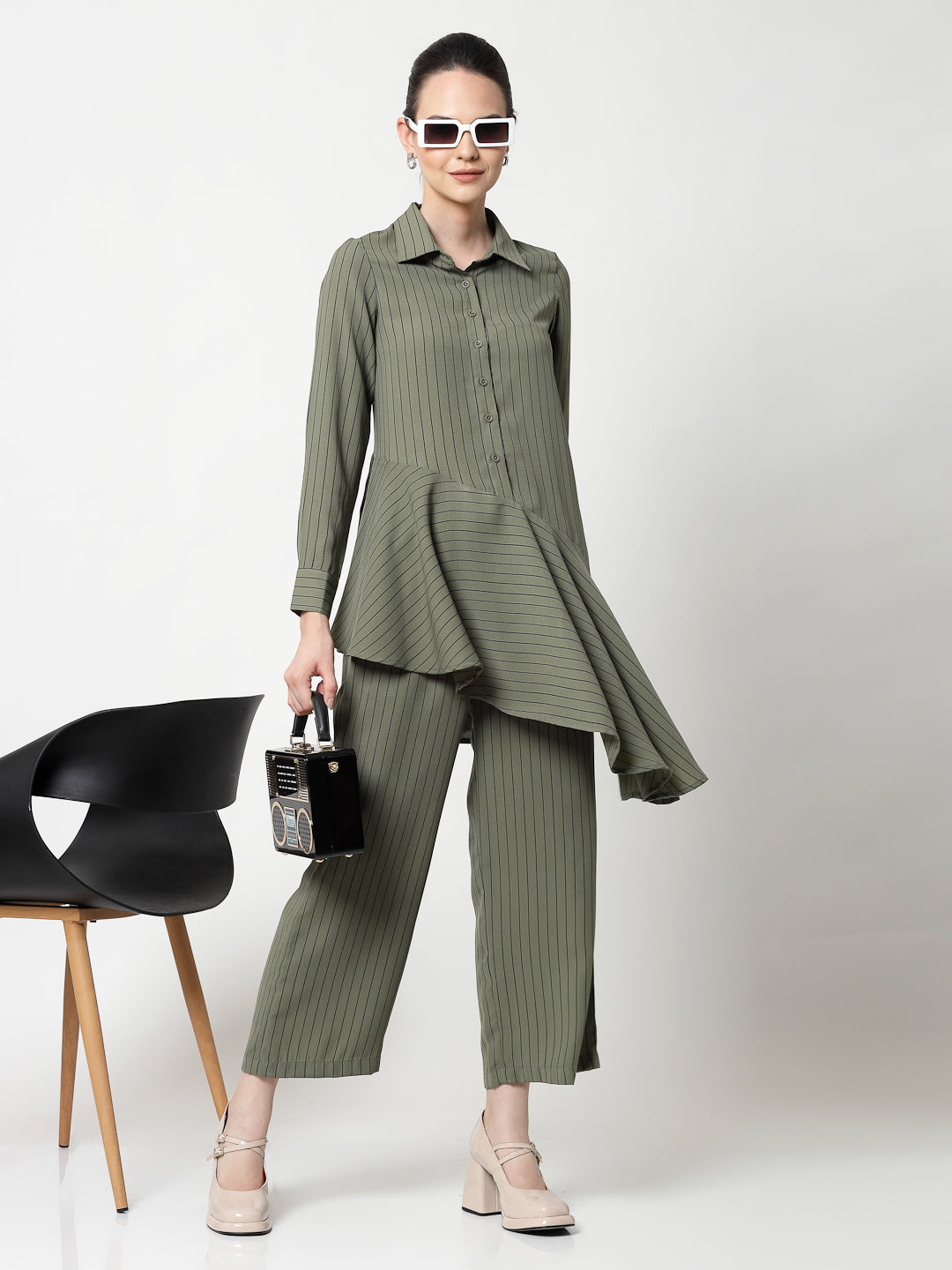 Olive Line Asymmetrical Shirt,womens formal shirts	
cotton shirts for women	
Ofiice shirts for women