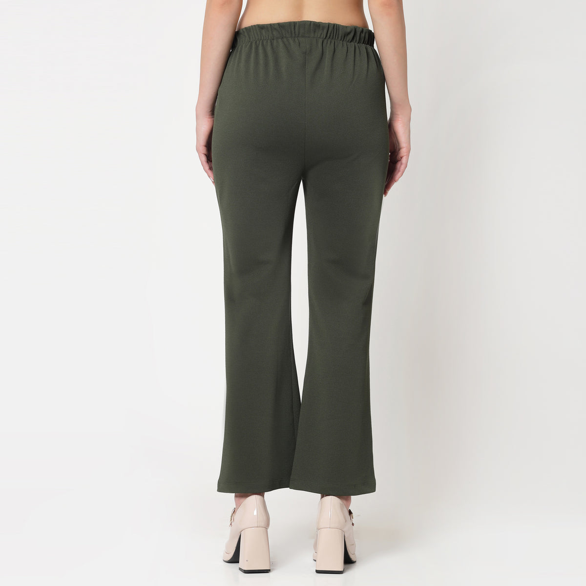 Olive Lycra Bell Bottom Pant for Women-3