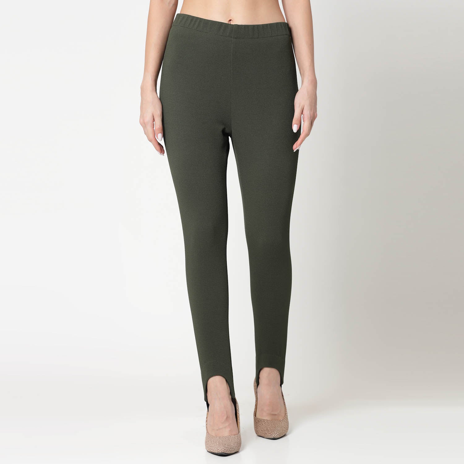 Olive Lycra Pant With Foot Straps, formal pants	
loose pants for women