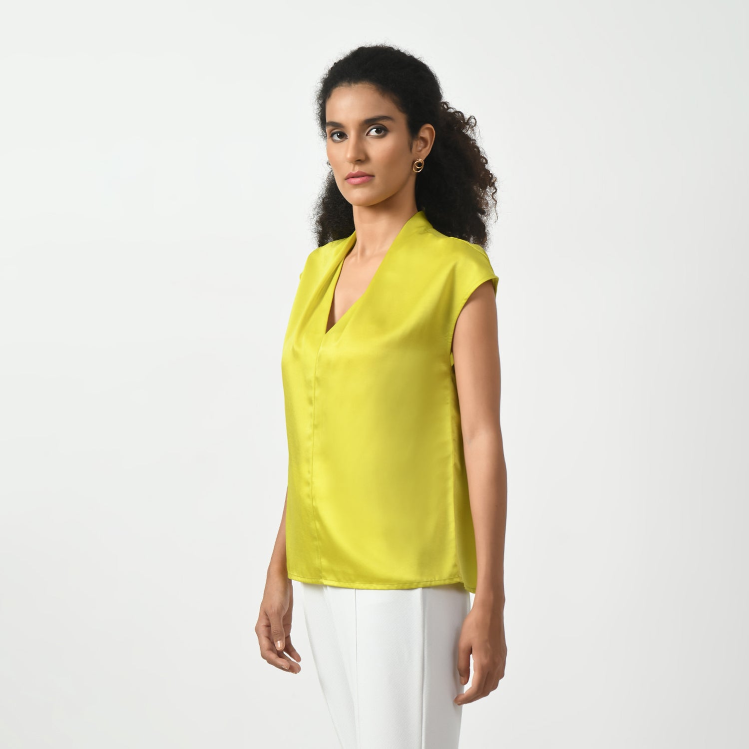 Olive Satin V Neck Top, top with lace, spaghetti top with lace, office wear tops, stylish formal tops, best tops for work, elegant worktops, trendy tops for women , modern tops for office, formal tops for women, tops for women stylish