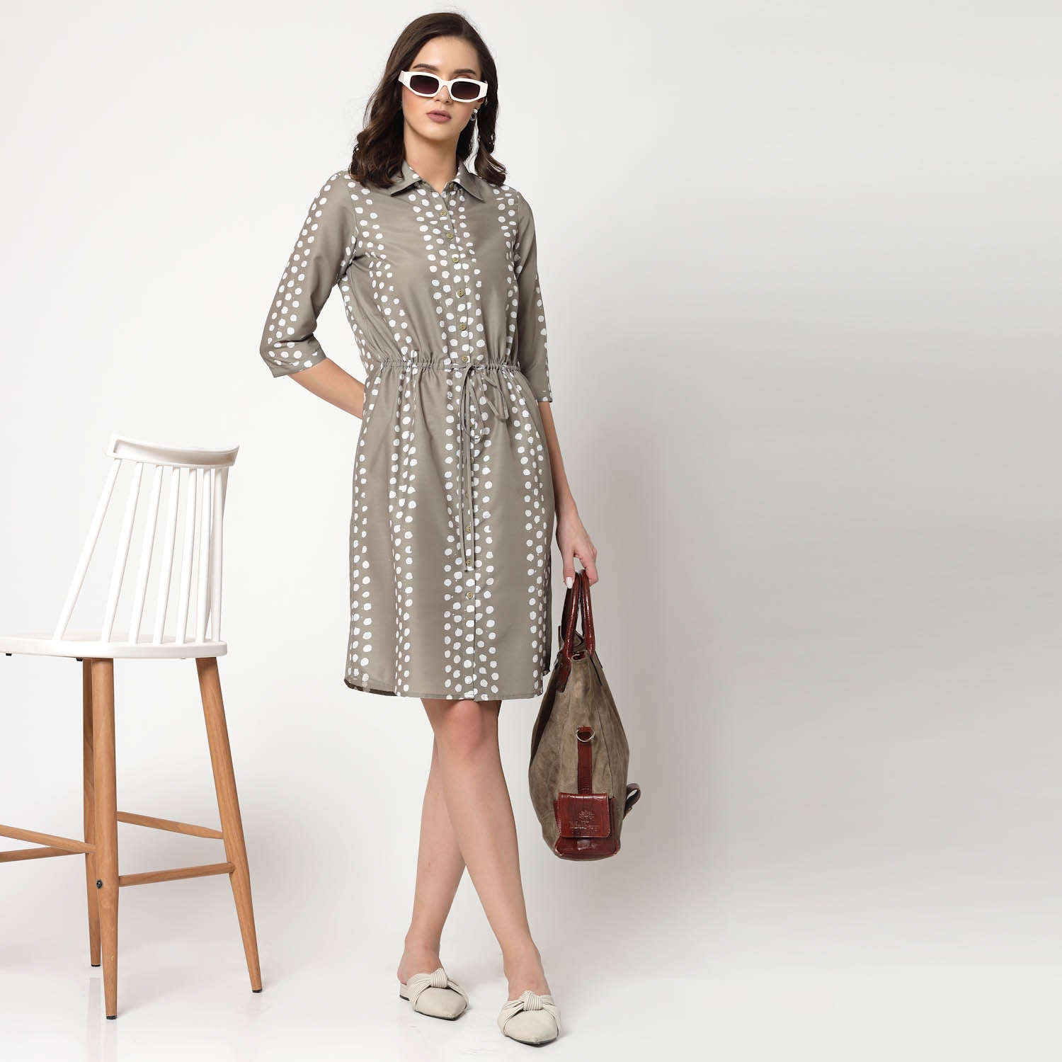 Olive Tunic With Draw Strings,Chic Tunics for Office Wear - Modern Elegance Redefined