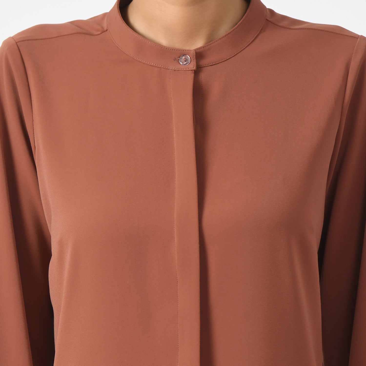 Peach Tunic With Mandarin Collar, mandarin collar tunics, peach colour tunics, formal tunics for women, office wear tunics, tunic for office, tunics for women, stylish tunic for women, one piece tunic for women , office wear women,