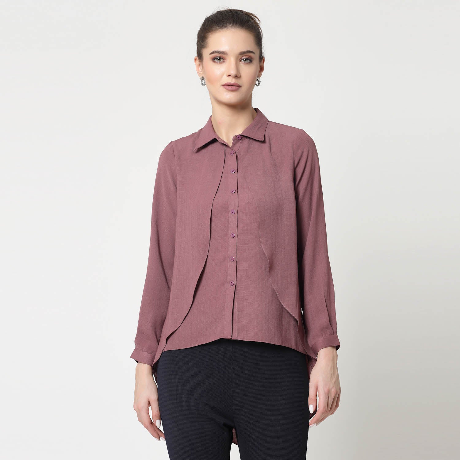 Pink Overlap Asymmetrical Top for Women