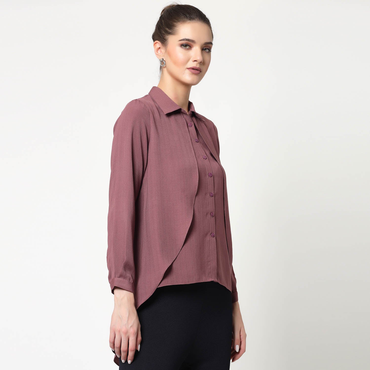 Pink Overlap Asymmetrical Top, formal tops for women	
tops for women stylish	
office dress for women	
stylish tops for women	