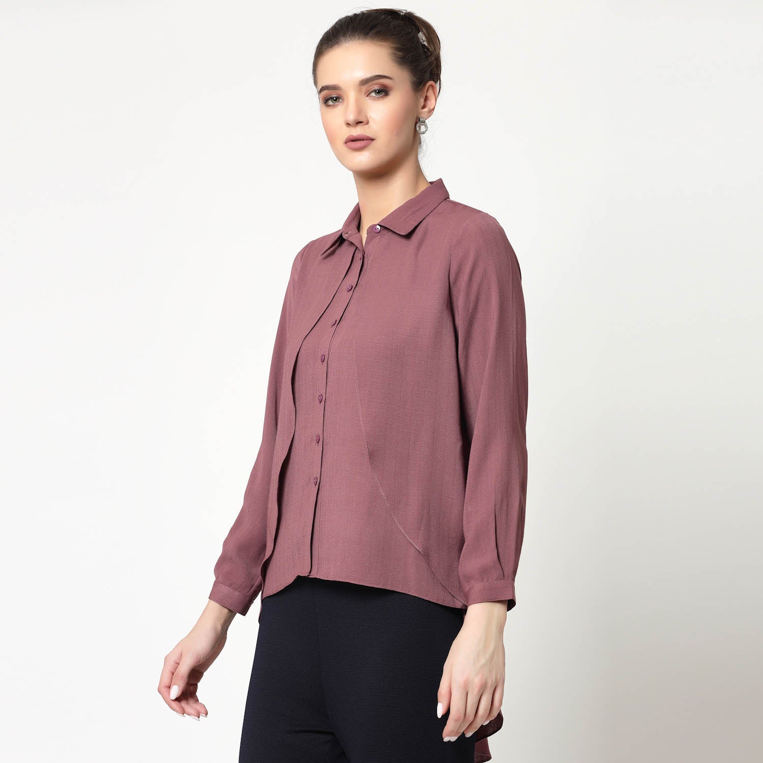 Pink Overlap Asymmetrical Top, formal tops for women	
tops for women stylish	
office dress for women	
stylish tops for women	