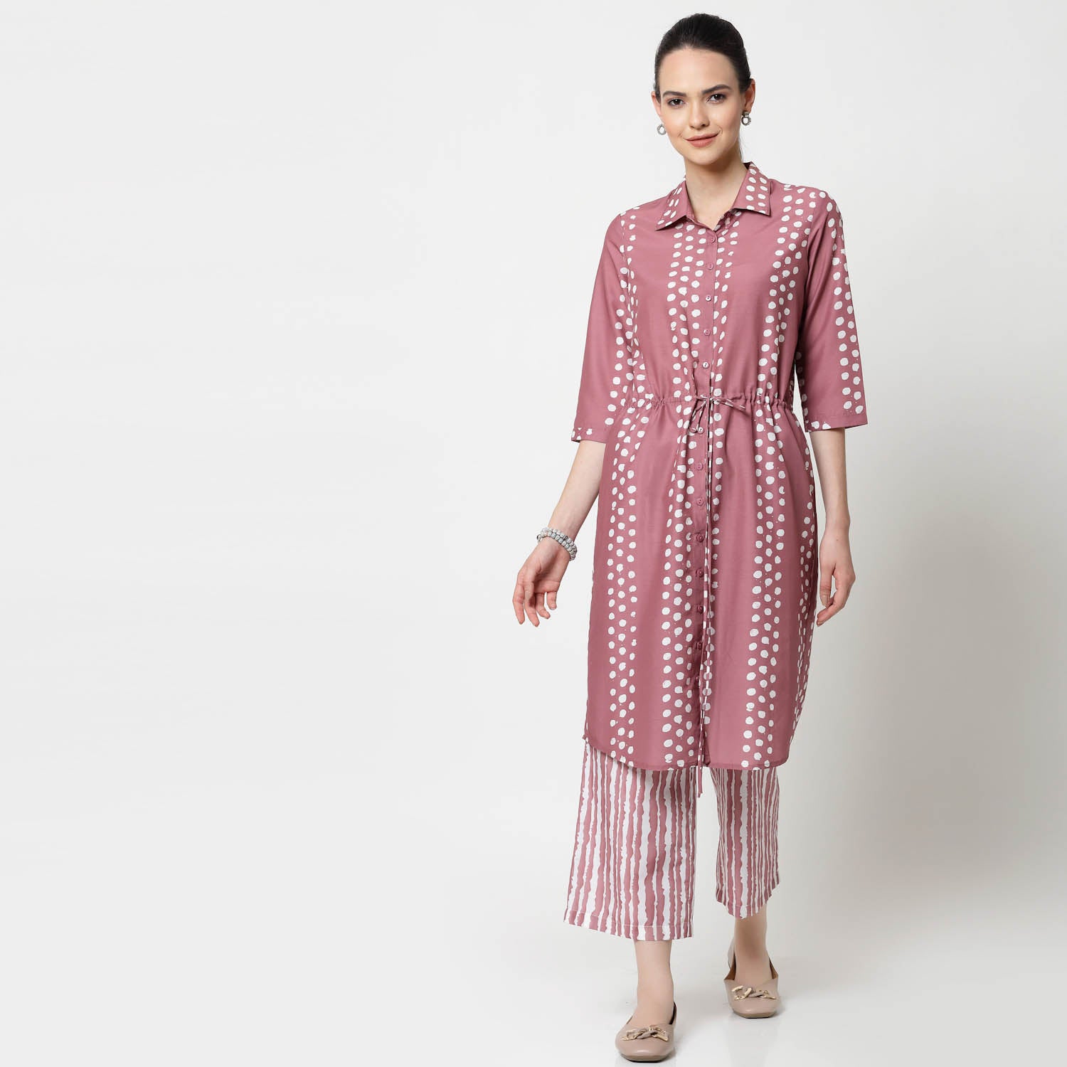 Pink Tunic With Draw Strings, Chic Tunics for Office Wear—Modern Elegance Redefined