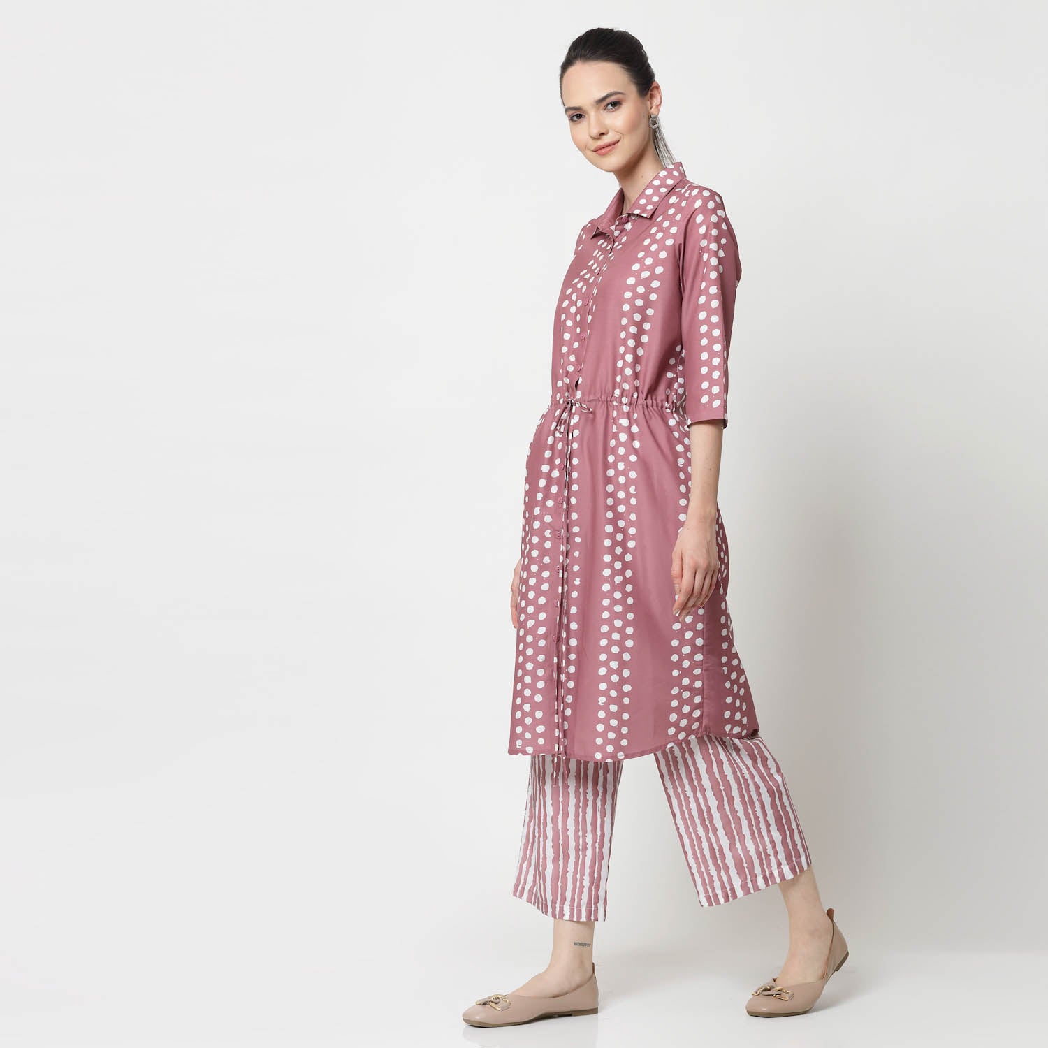 Pink Tunic With Draw Strings, Chic Tunics for Office Wear—Modern Elegance Redefined