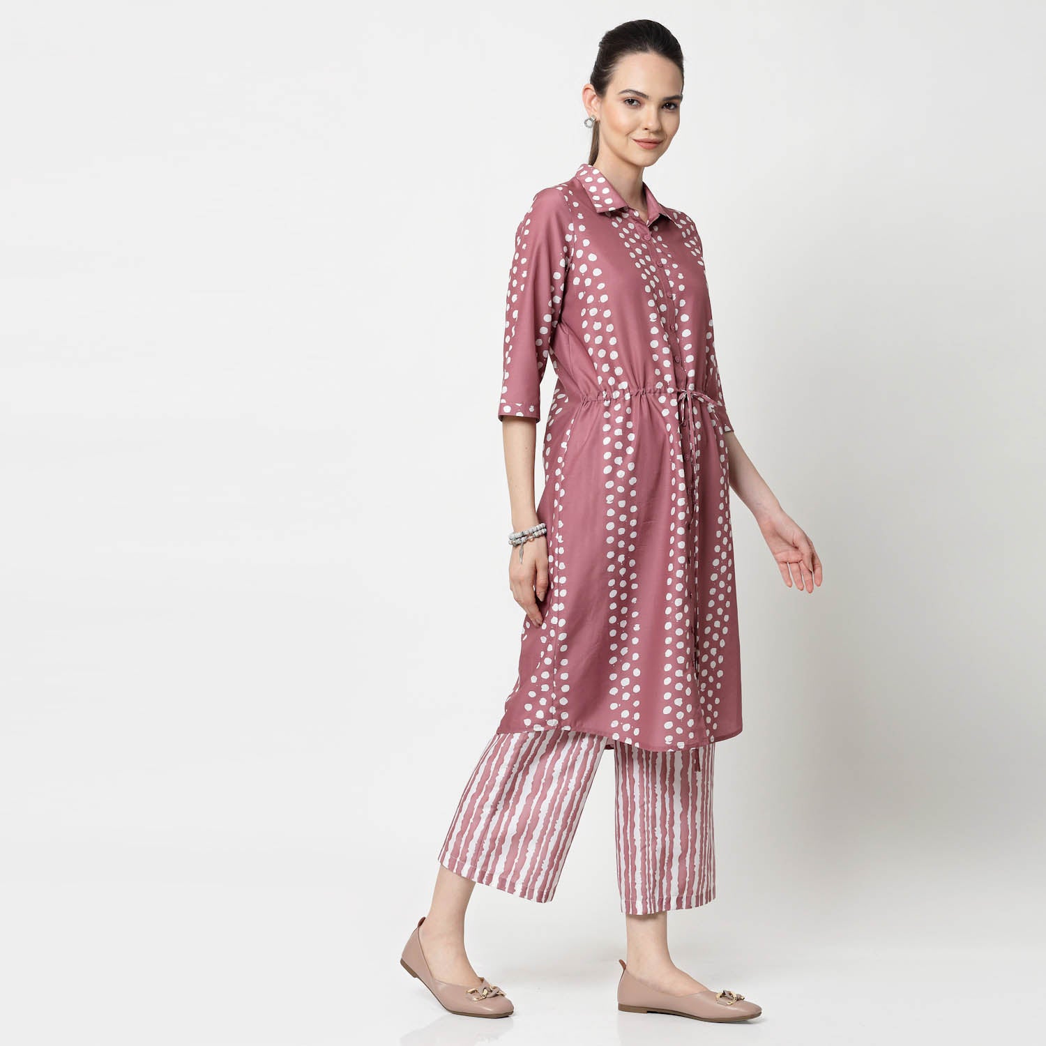 Pink Tunic With Draw Strings, Chic Tunics for Office Wear—Modern Elegance Redefined