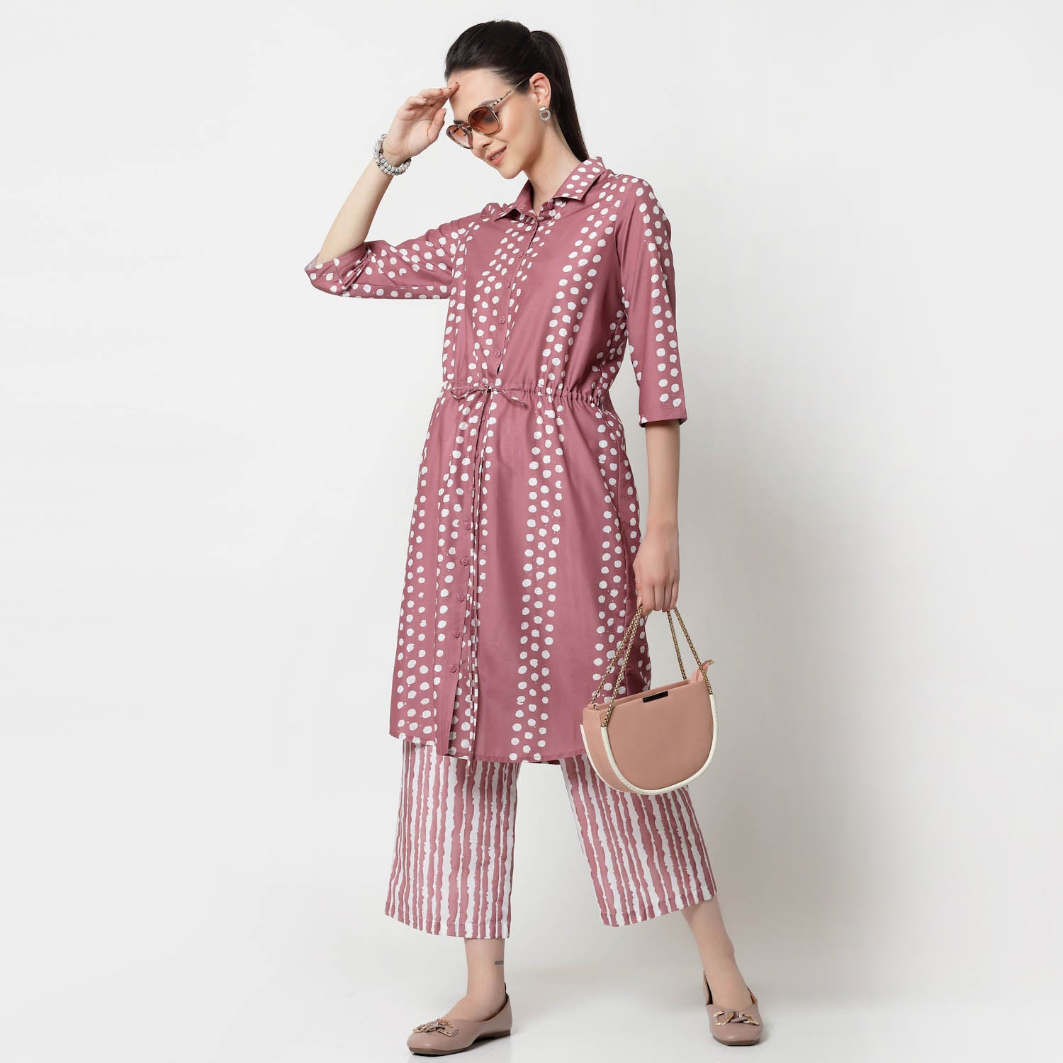 Pink Tunic With Draw Strings, Chic Tunics for Office Wear—Modern Elegance Redefined