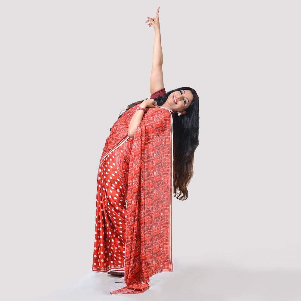 Red Polka & Cola Saree, indian dresses for women	
formal saree for women	
designer sarees for women	