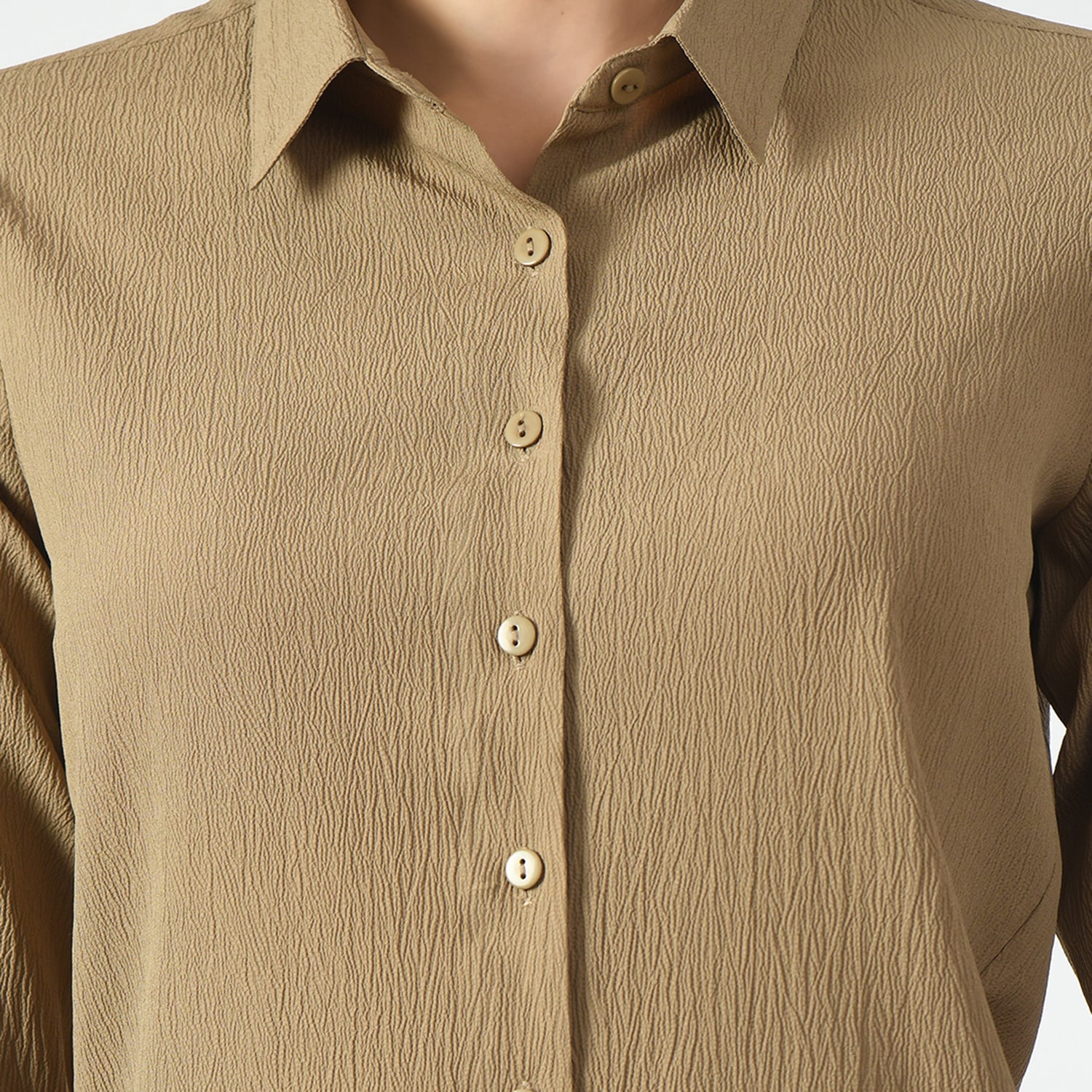 Beige Texture Shirt With Overlap Cuff