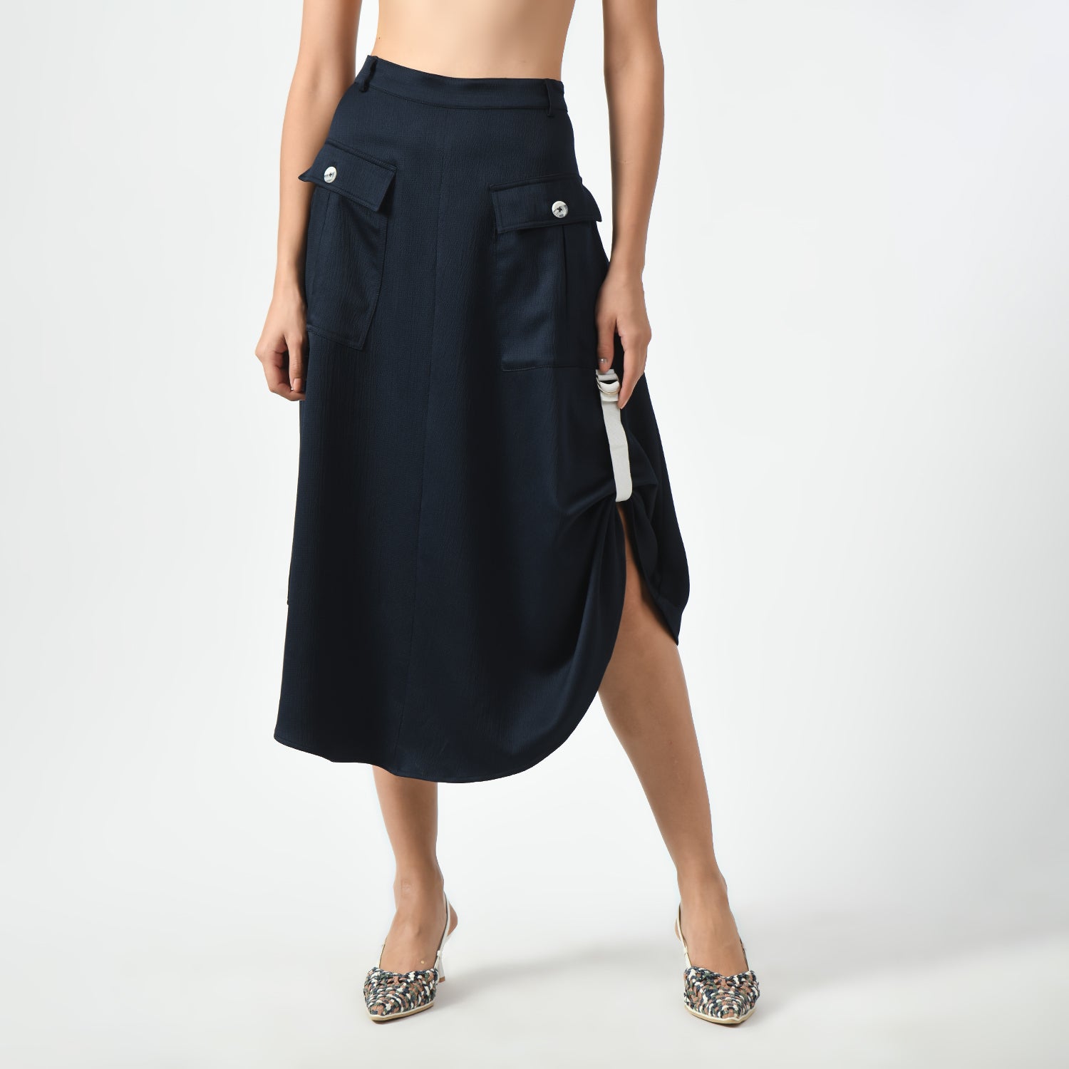 Navy Blue Skirt With Pocket