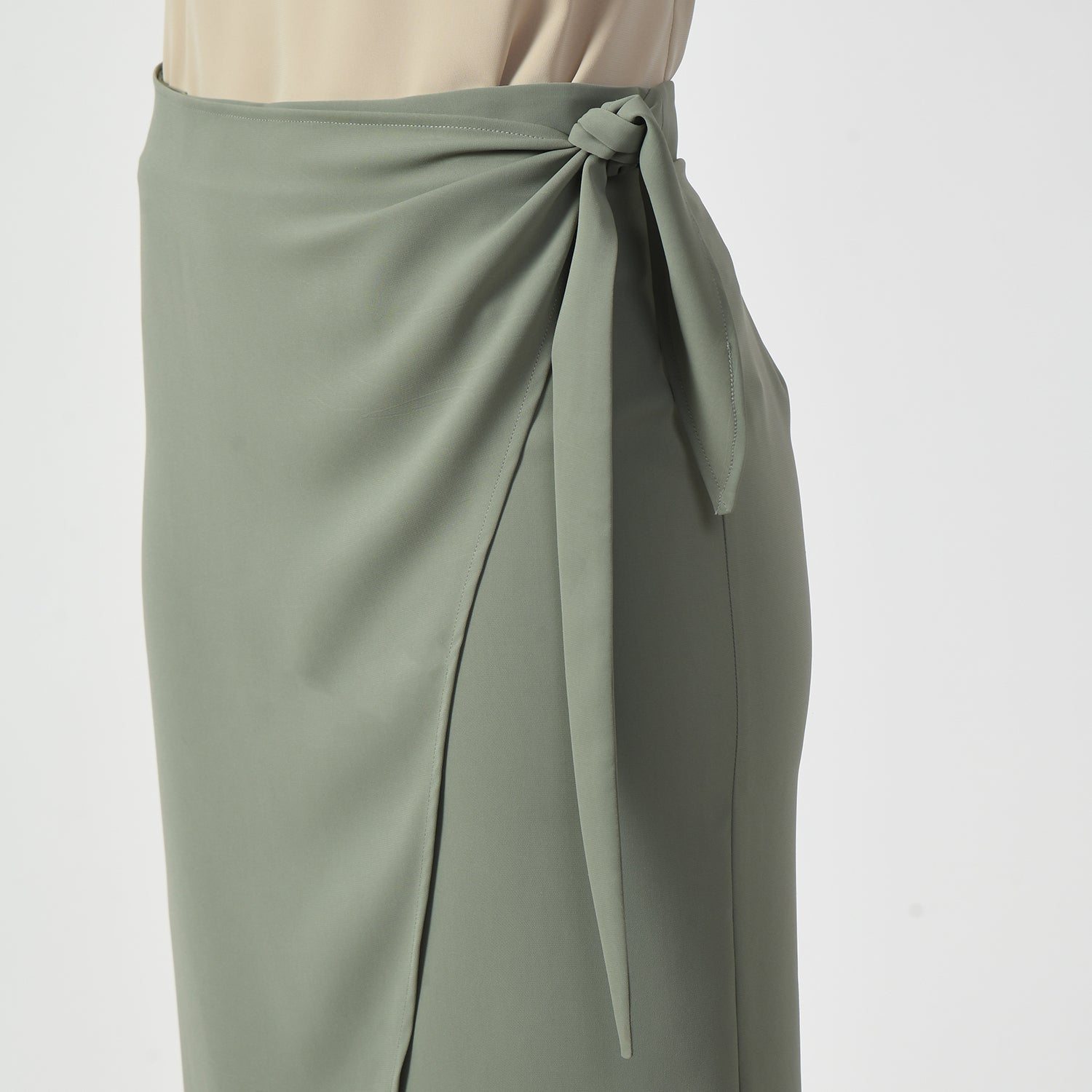 Dusty Green Overlap Skirt With Tie Knot