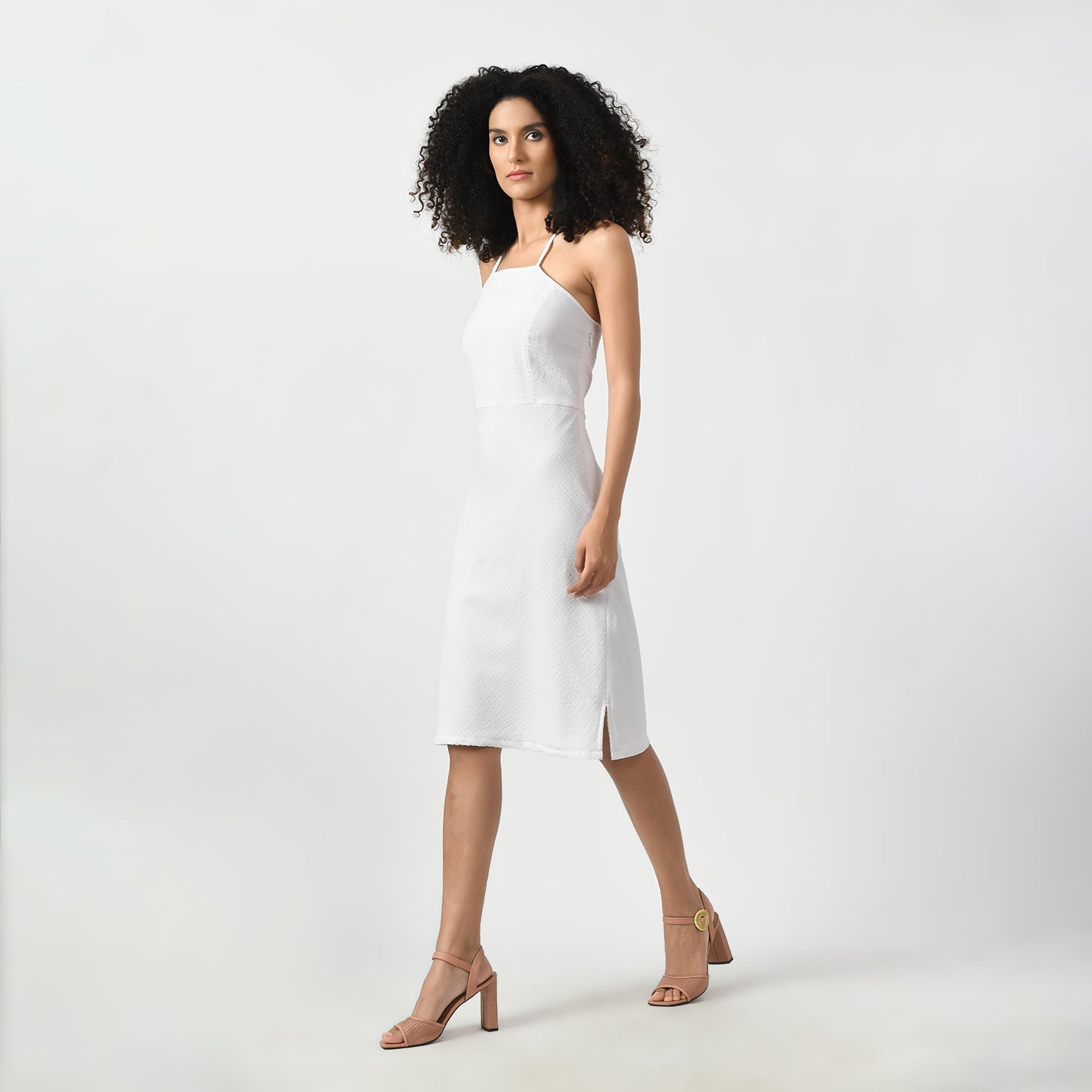 White Texture Halter Dress