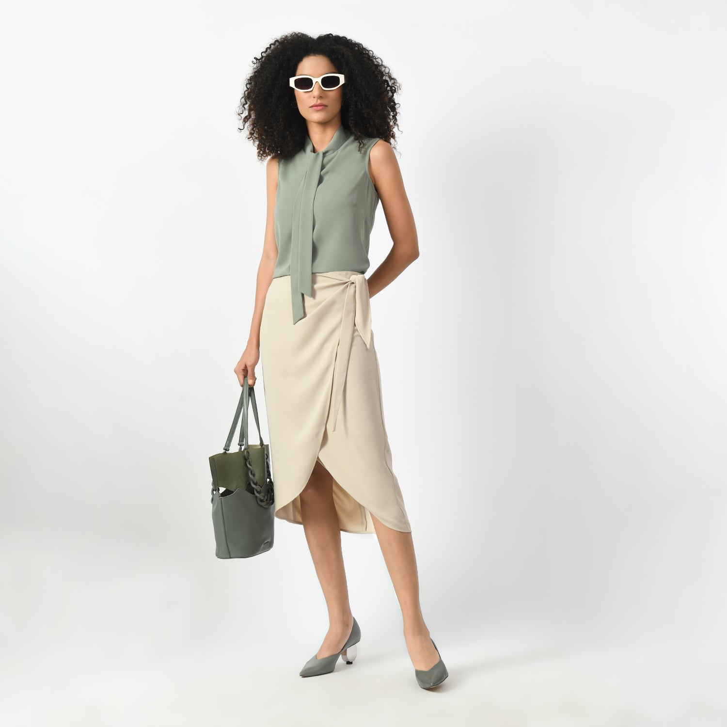 Light Beige Overlap Skirt With Tie Knot