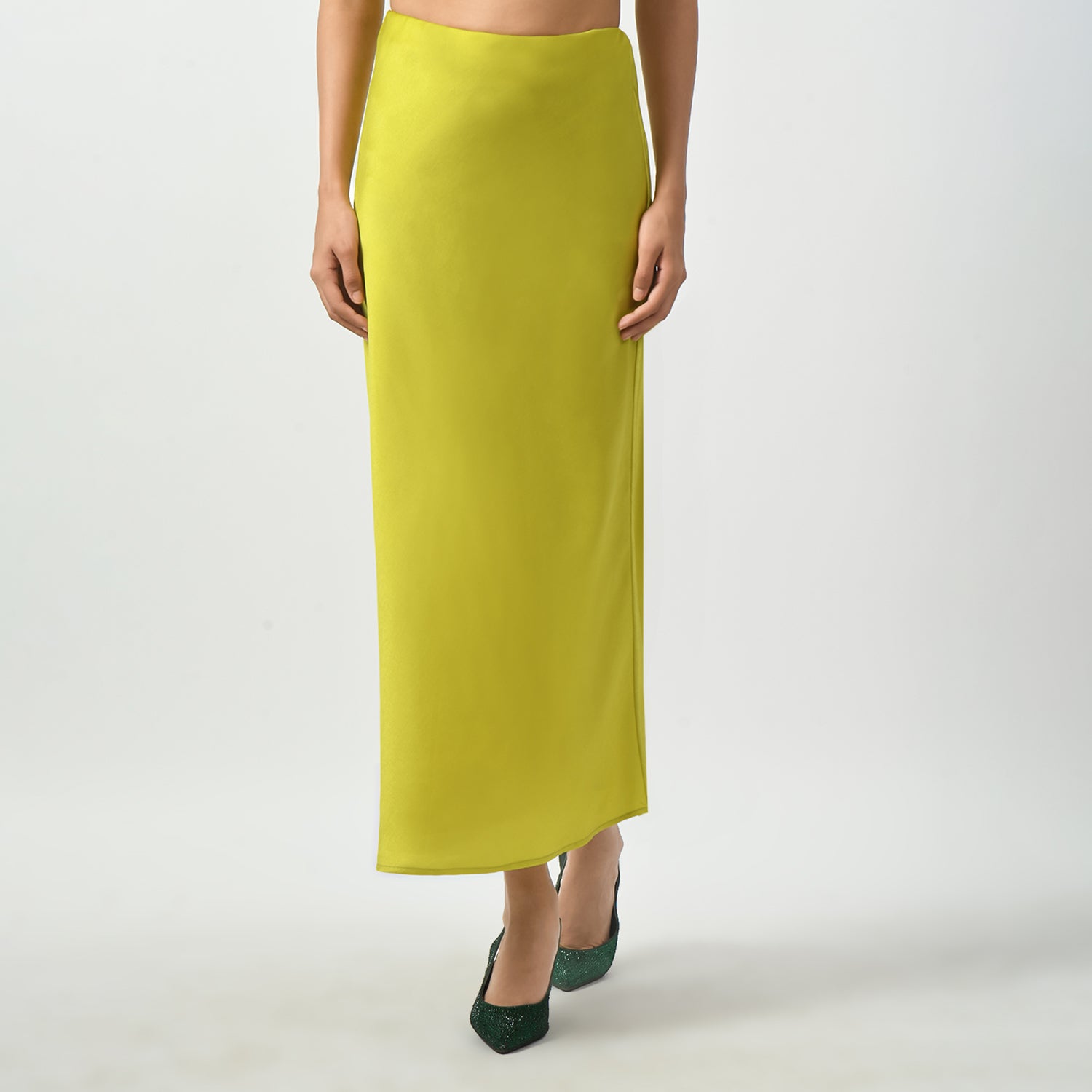 Olive Satin Bias Skirt