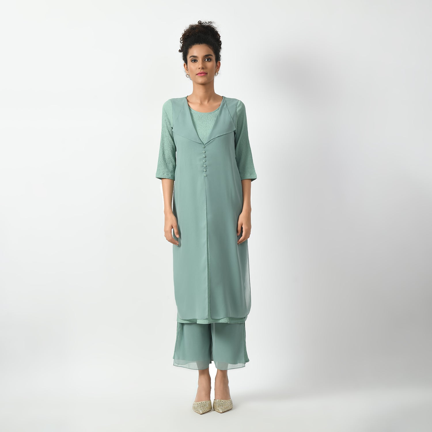 Light Green Crepe Georgette Plazzo With Slit