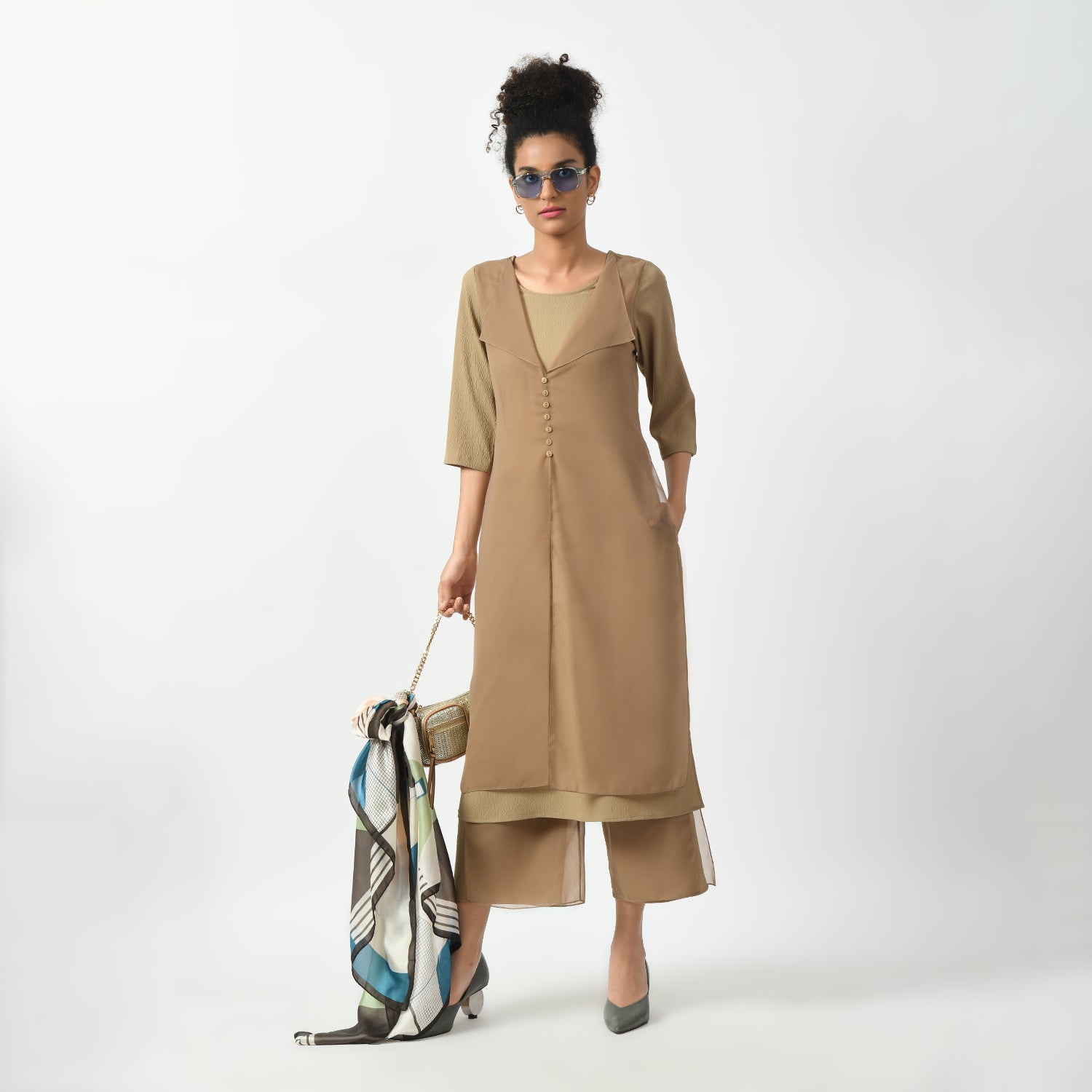 Beige Crepe Georgette Plazzo With Slit