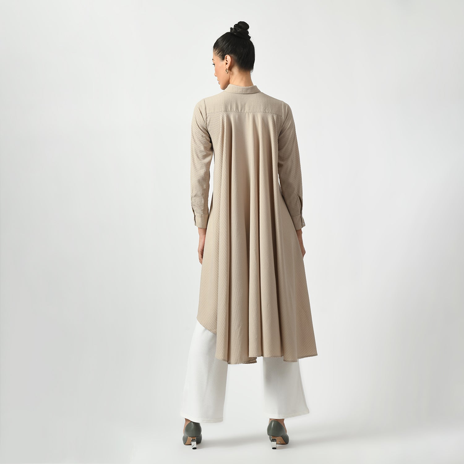 Beige Line Texture Long Tunic