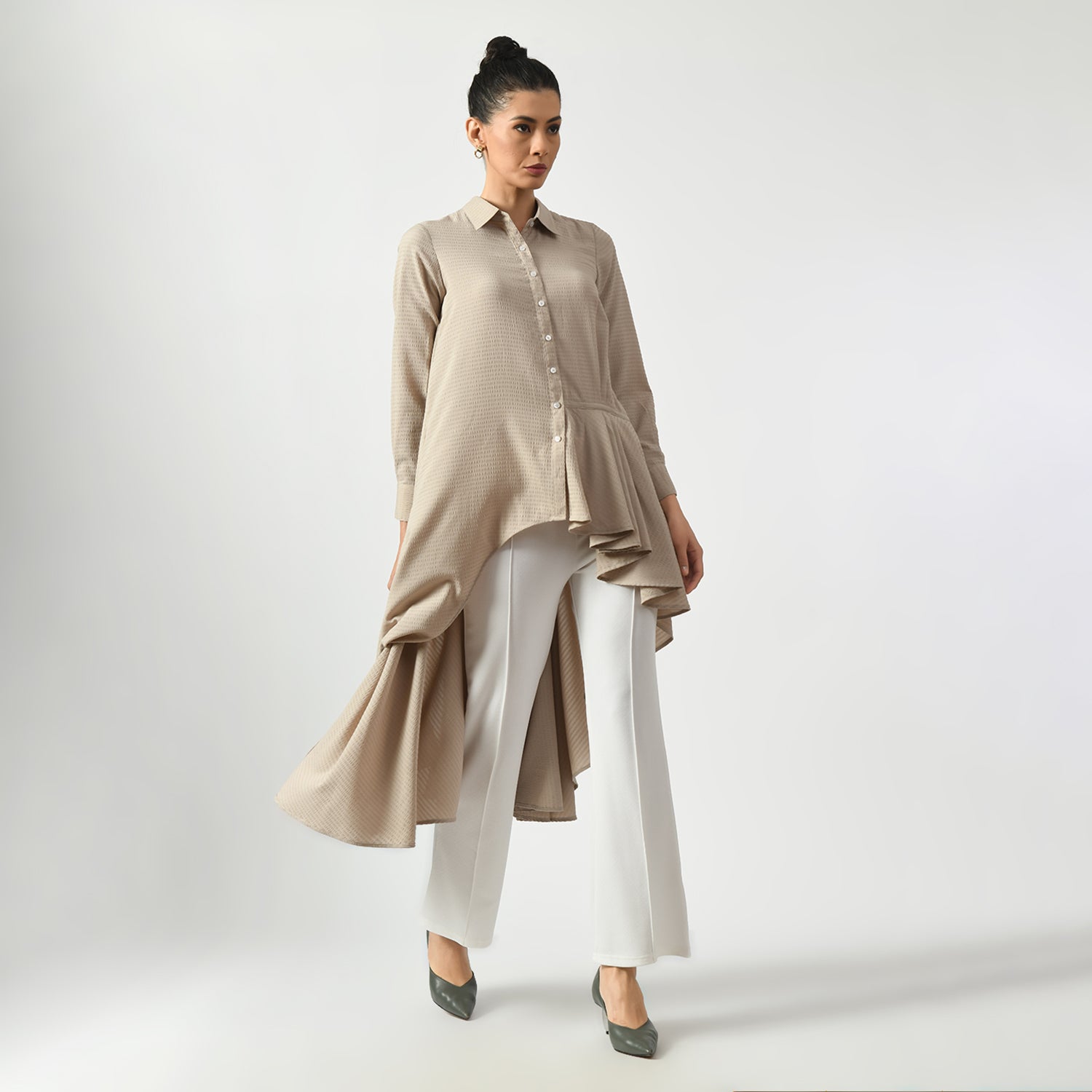 Beige Line Texture Long Tunic