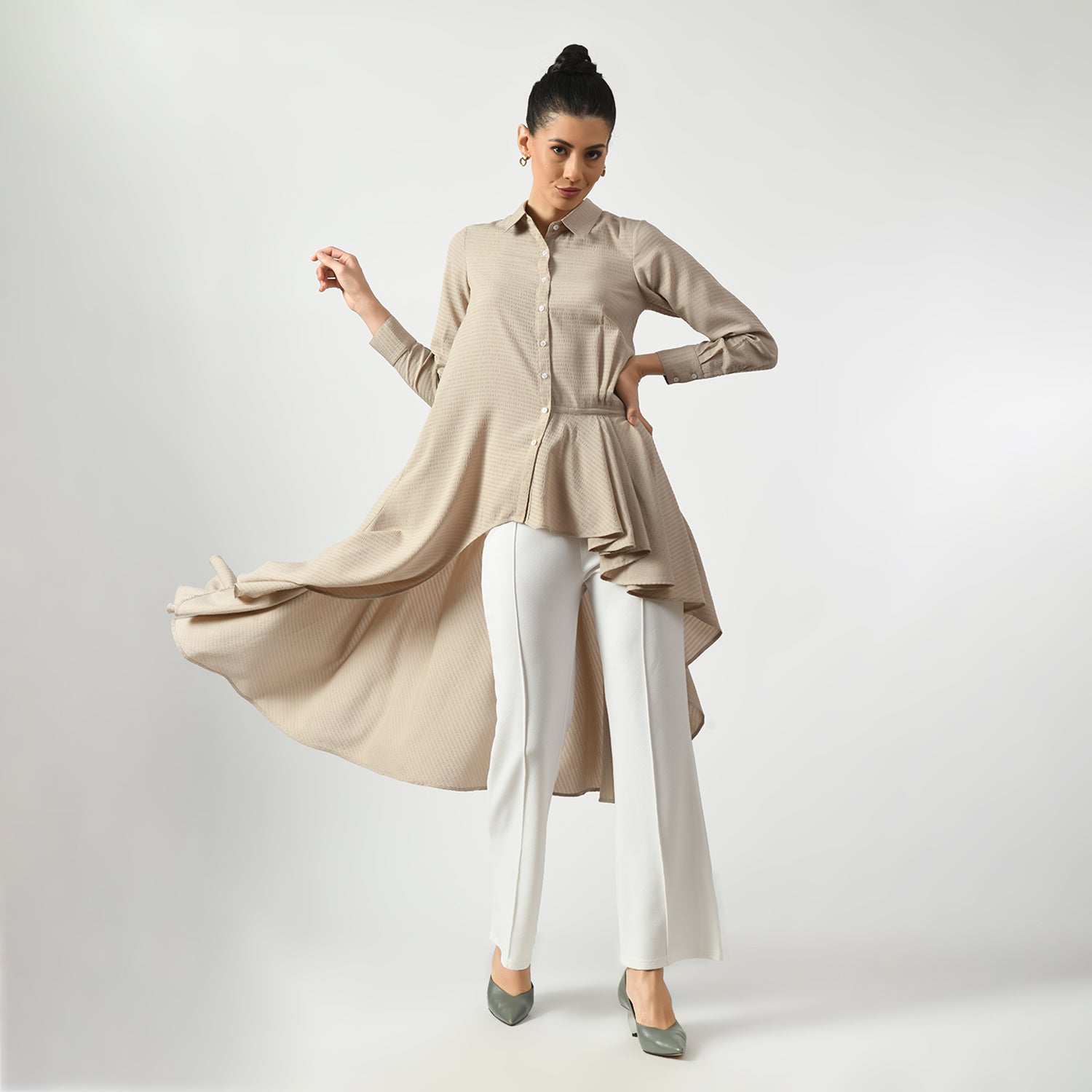 Beige Line Texture Long Tunic