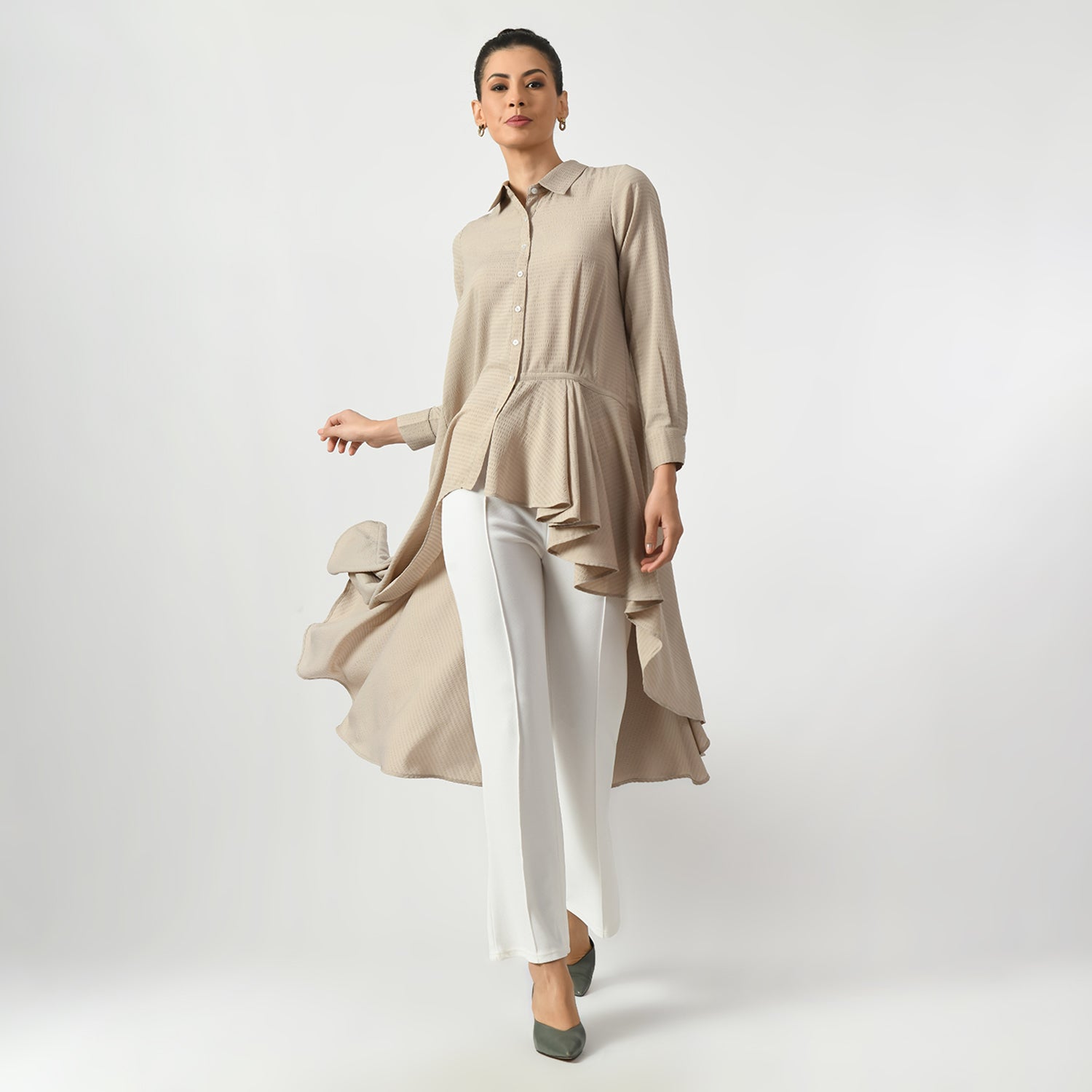 Beige Line Texture Long Tunic