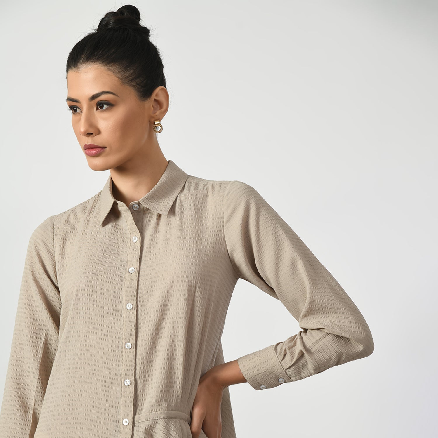 Beige Line Texture Long Tunic