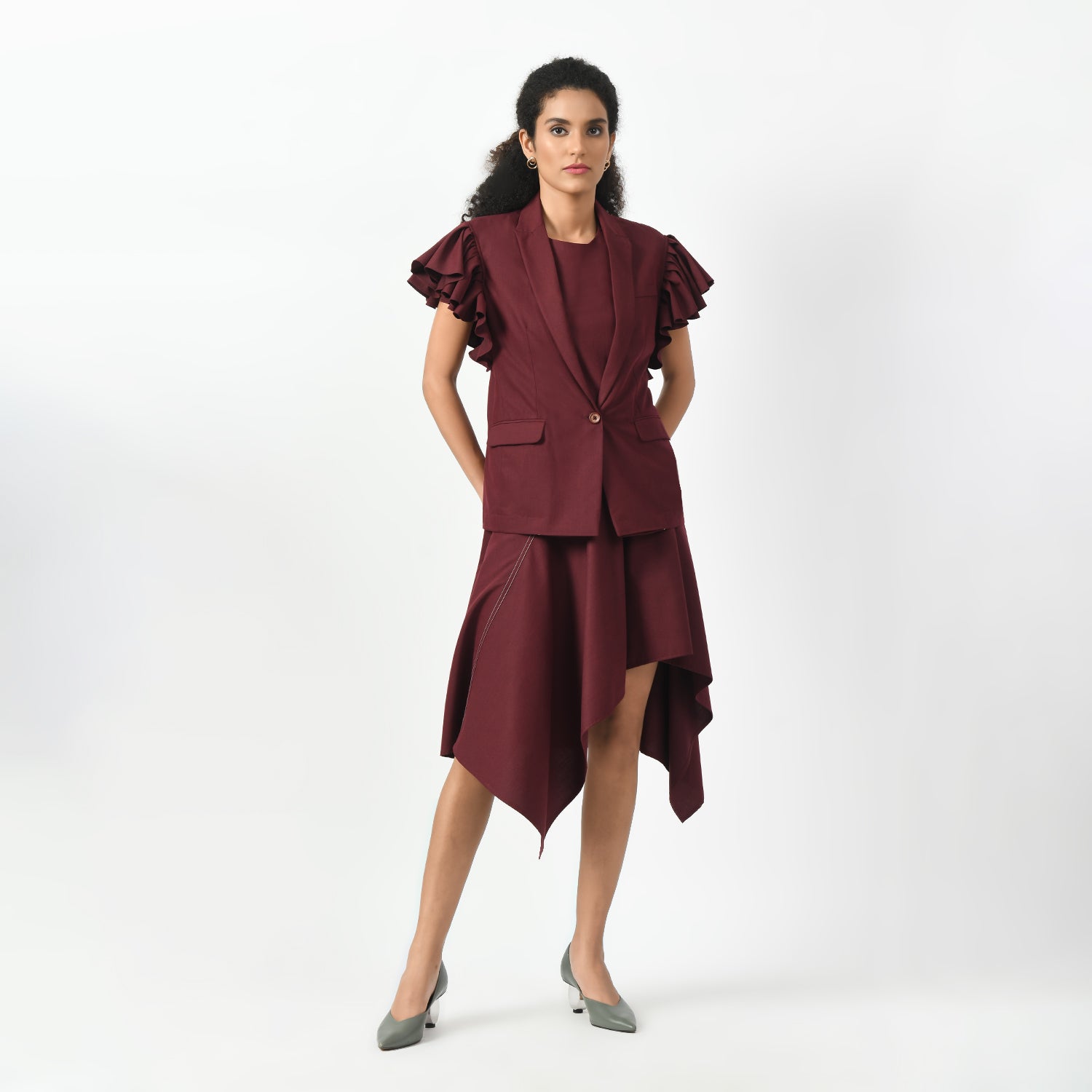 Maroon Jacket With Frill Sleeve