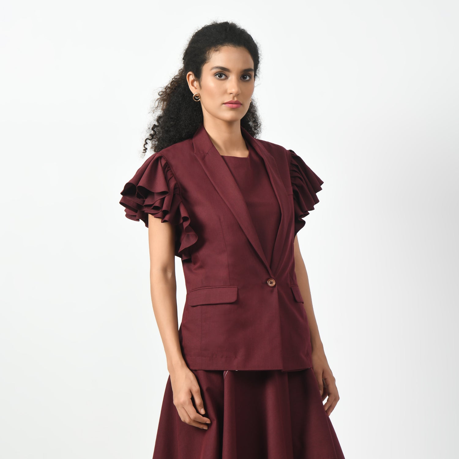 Maroon Jacket With Frill Sleeve