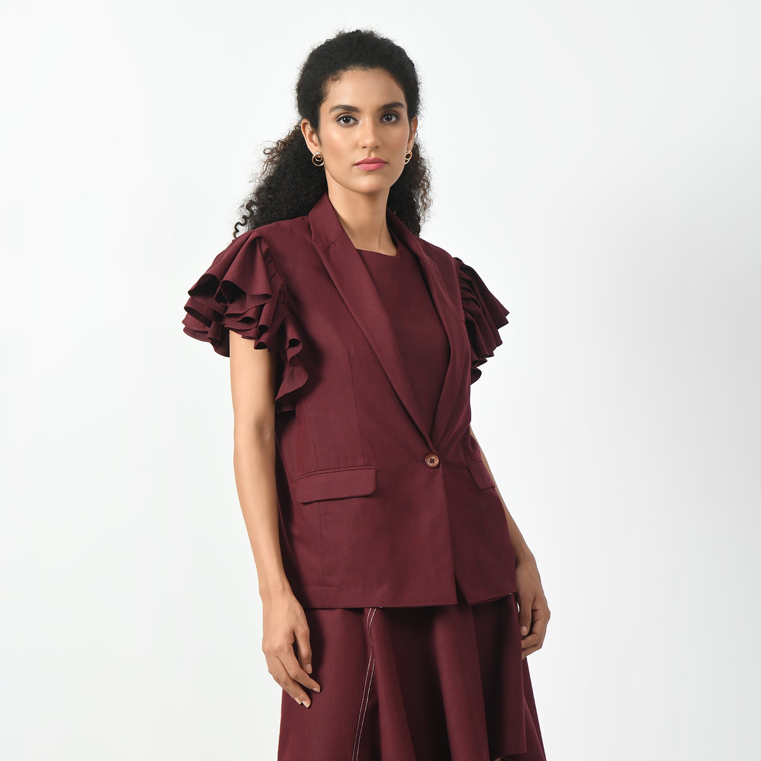 Maroon Jacket With Frill Sleeve