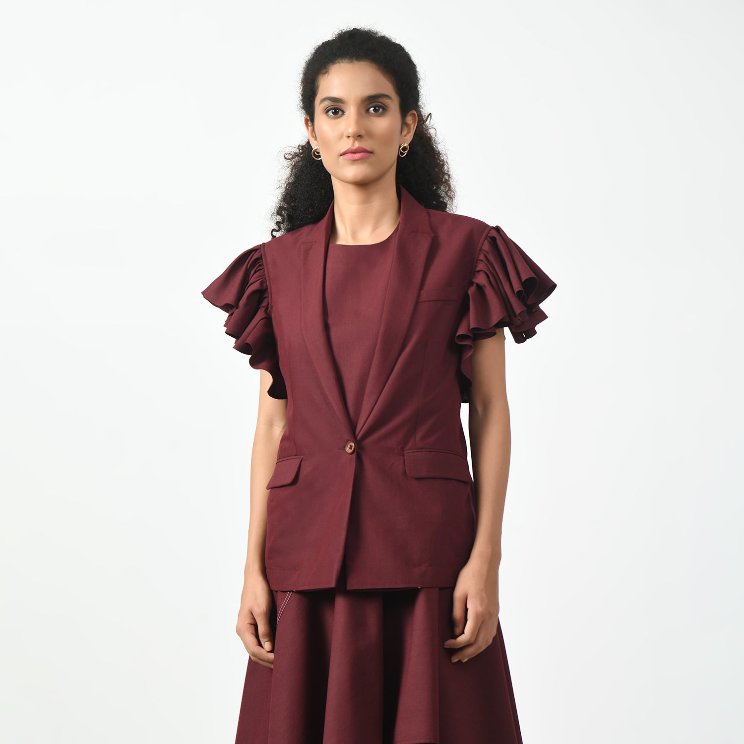 Maroon Jacket With Frill Sleeve