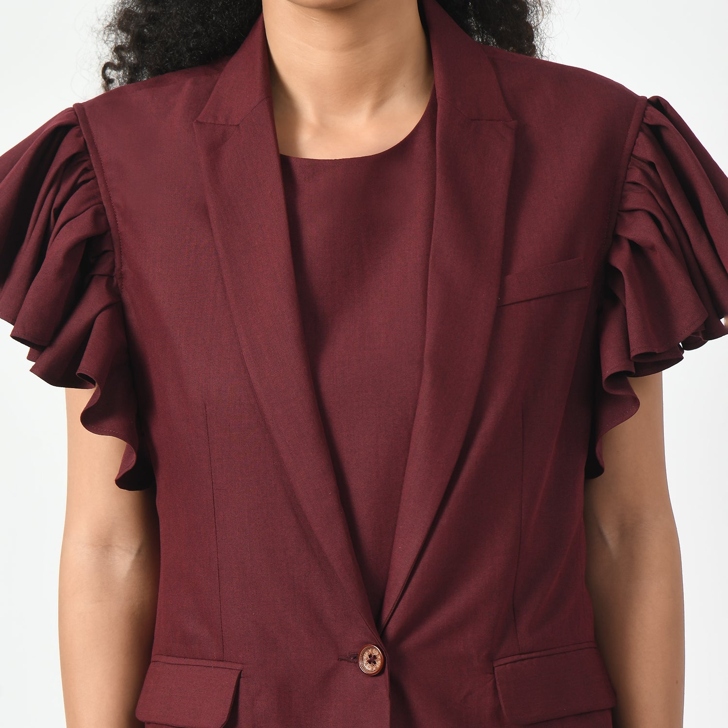 Maroon Jacket With Frill Sleeve