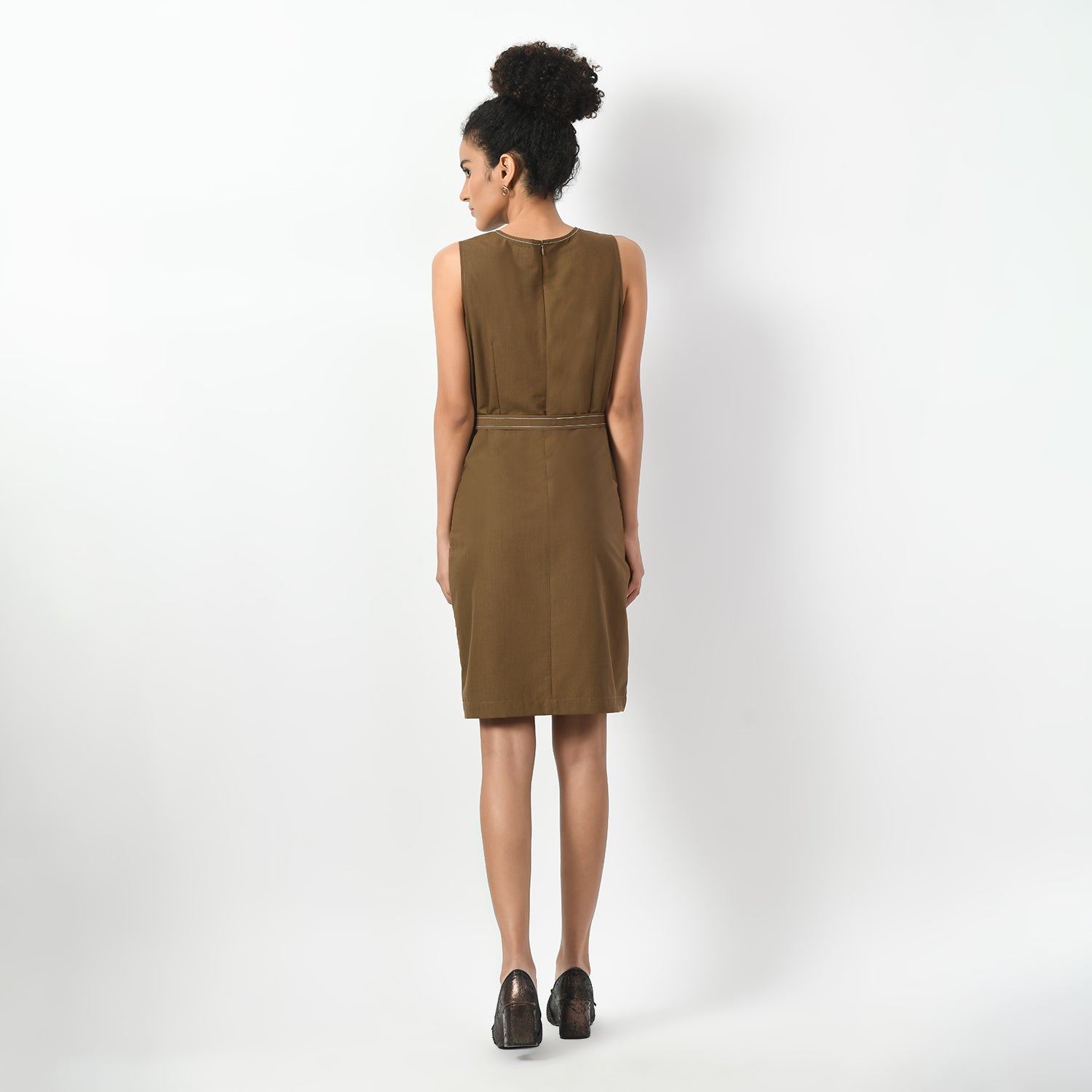 Brown Square Neck Dress