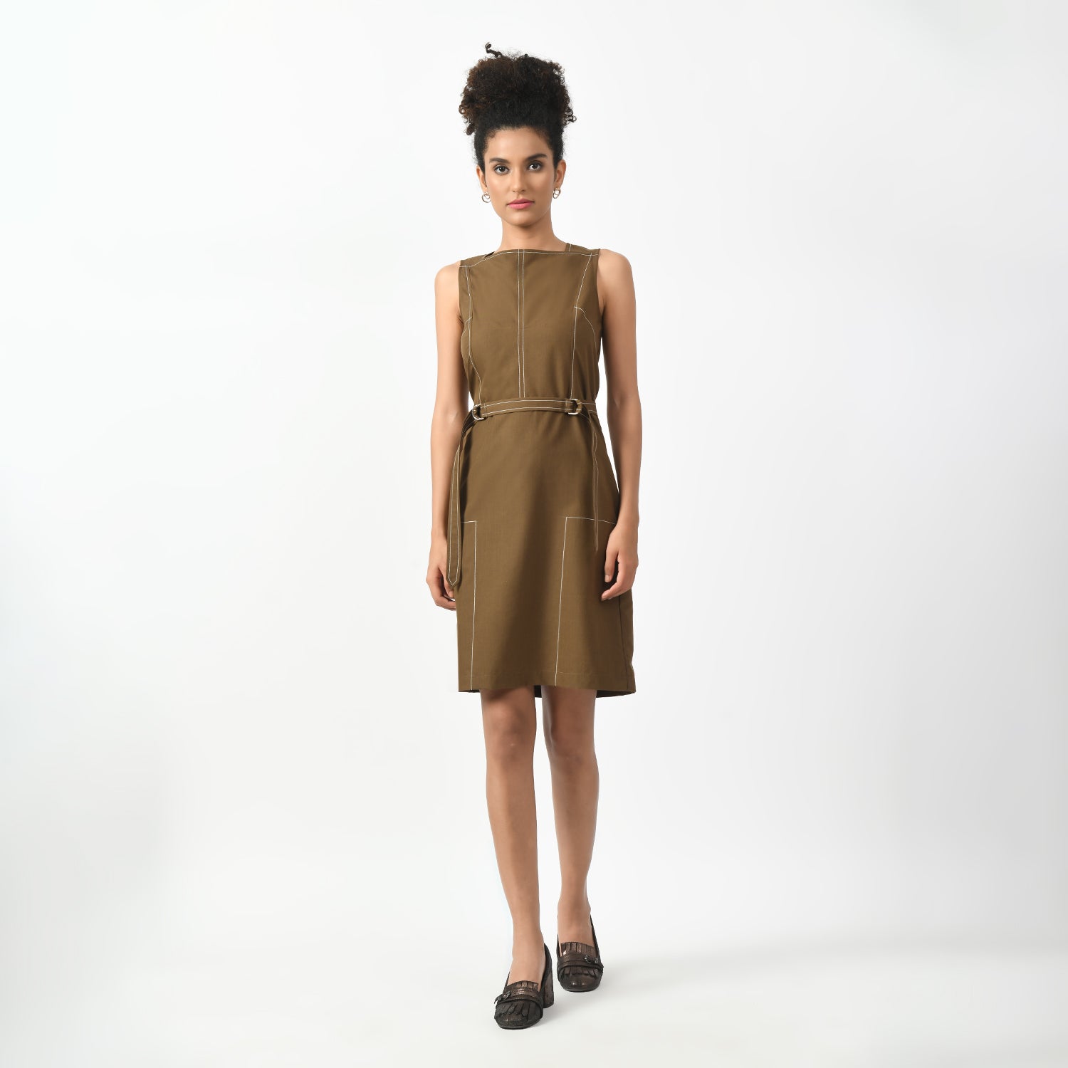 Brown Square Neck Dress