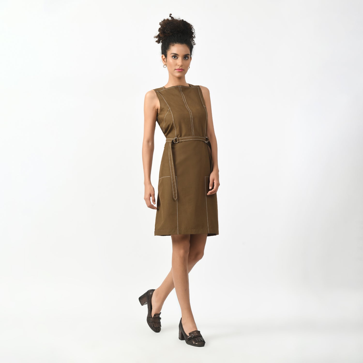 Brown Square Neck Dress