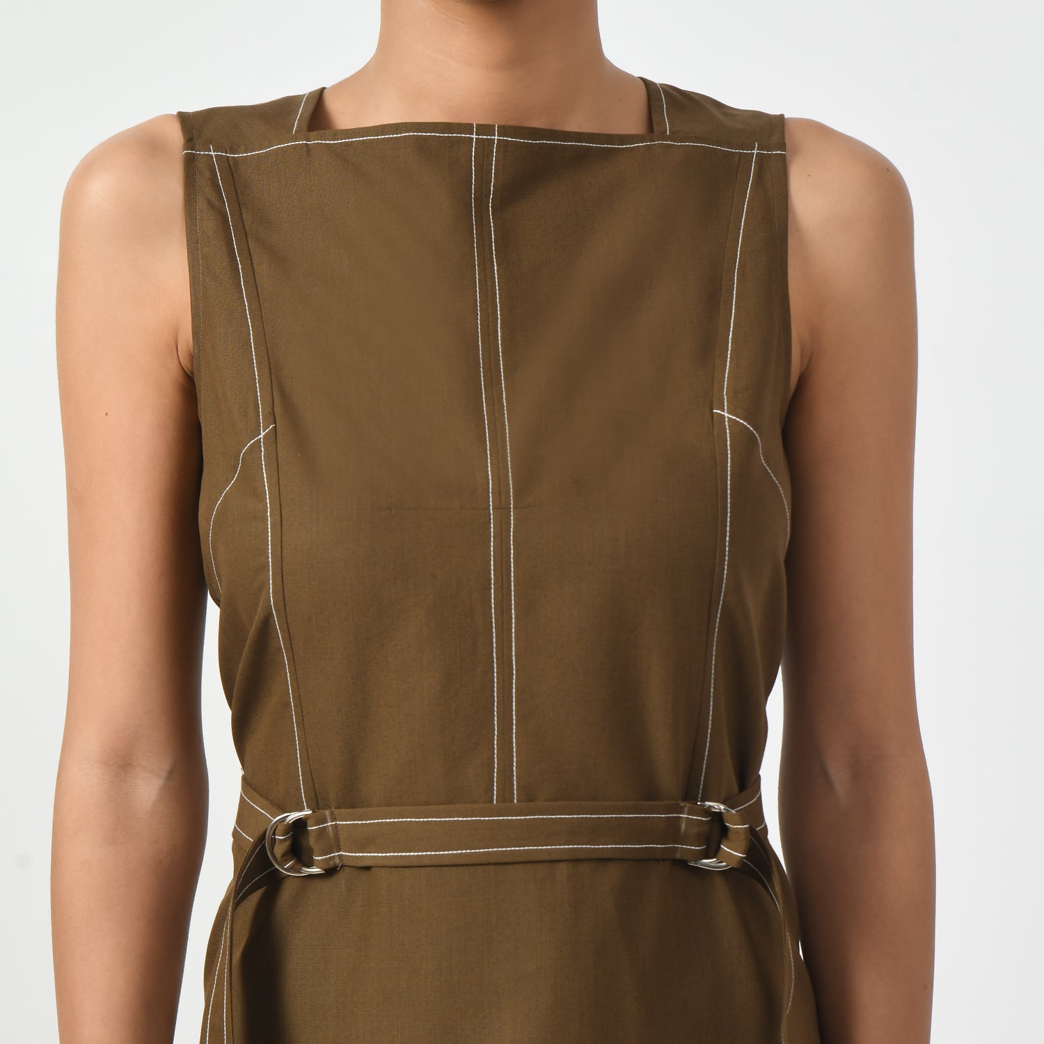 Brown Square Neck Dress