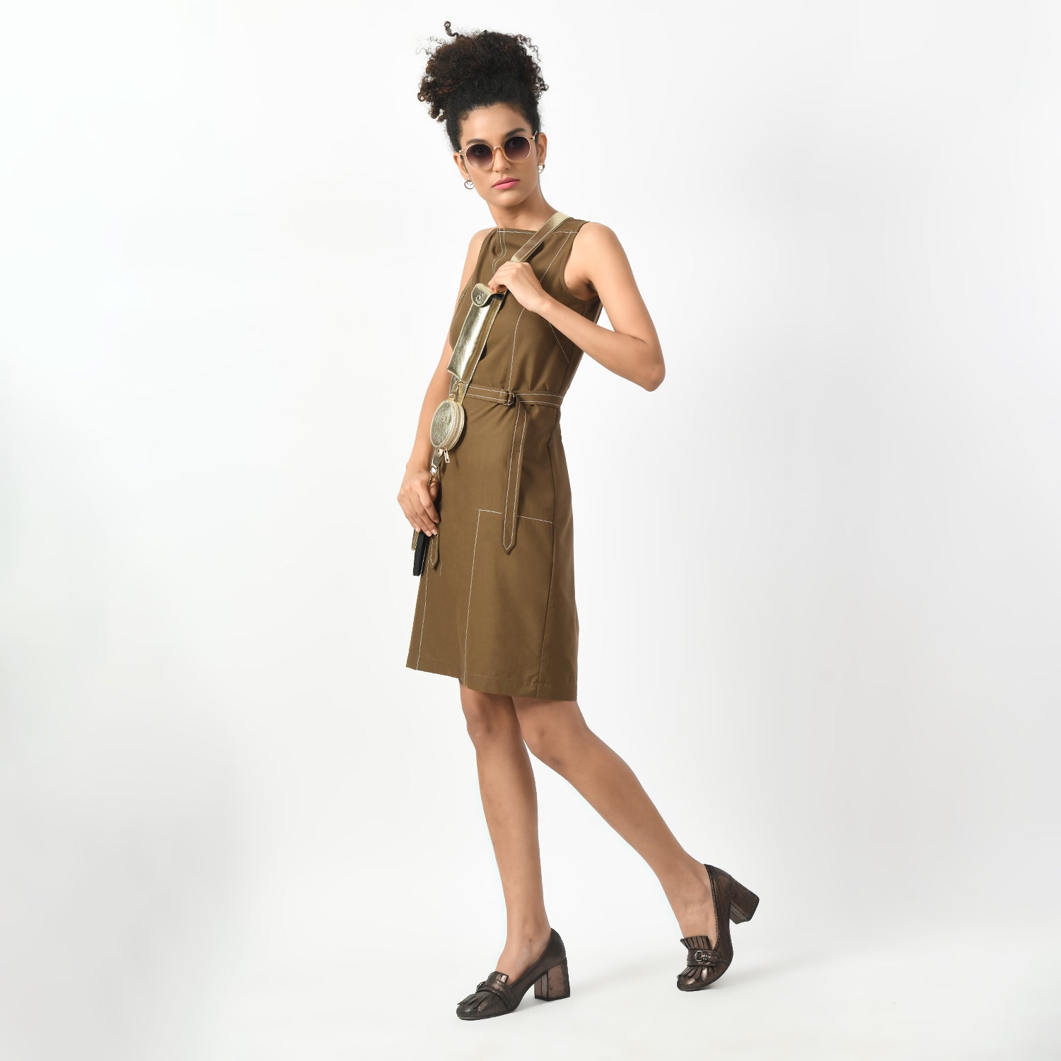 Brown Square Neck Dress